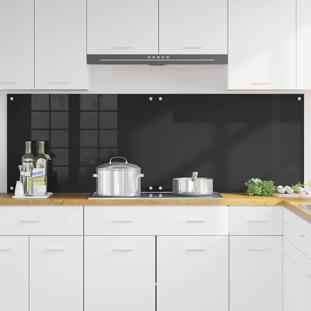 Schienale da cucina 2 pz Nero 90 x 60 cm vetro temperato