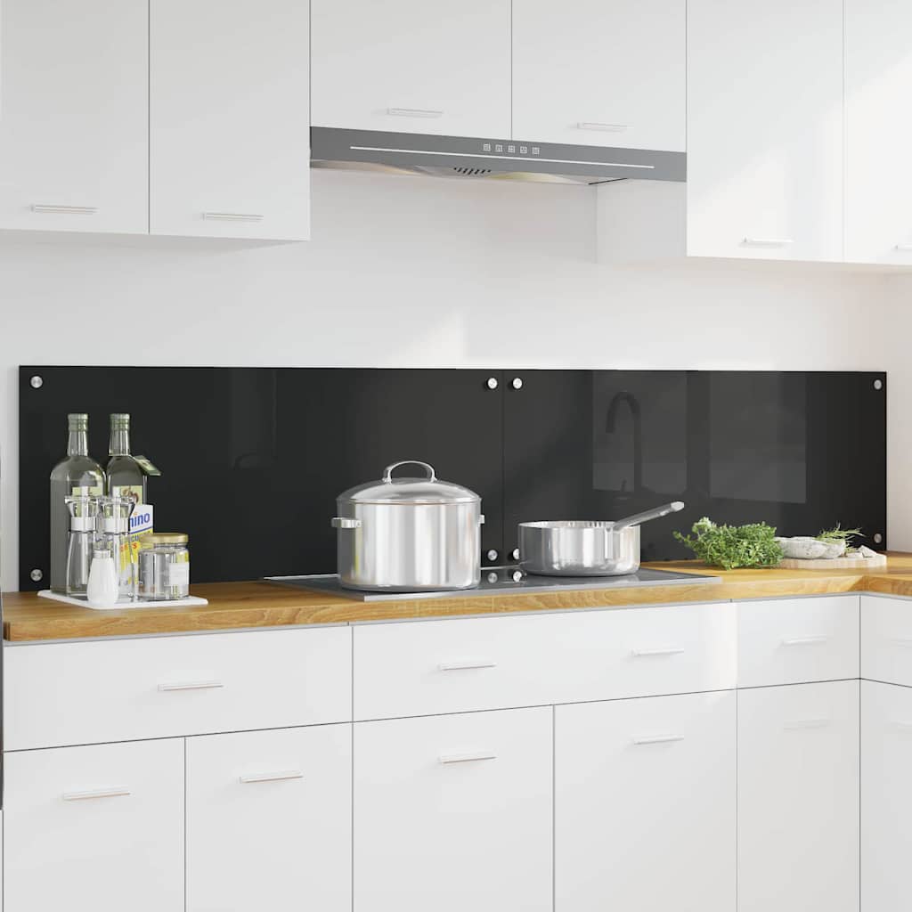 Schienale da cucina 2 pz Nero 100 x 40 cm vetro temperato
