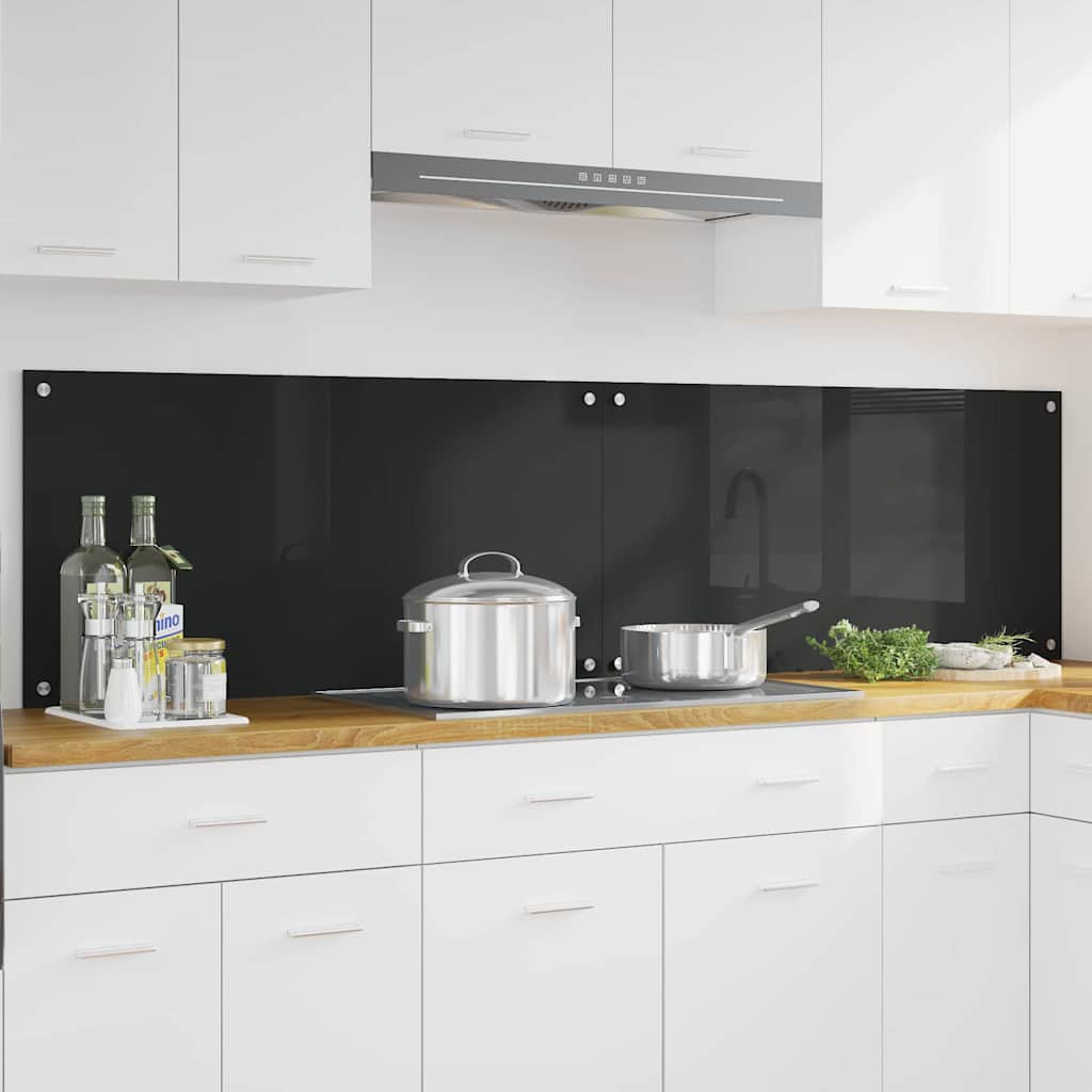 Schienale da cucina 2 pz Nero 100 x 50 cm vetro temperato