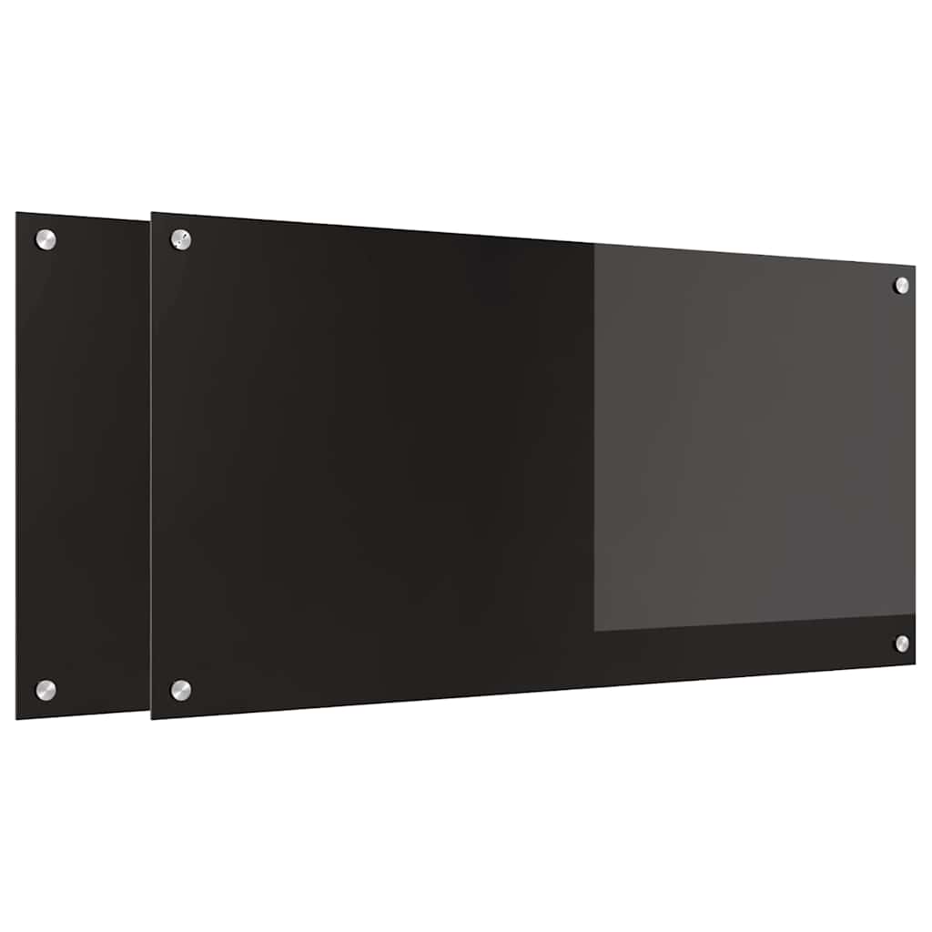 Schienale da cucina 2 pz Nero 100 x 50 cm vetro temperato