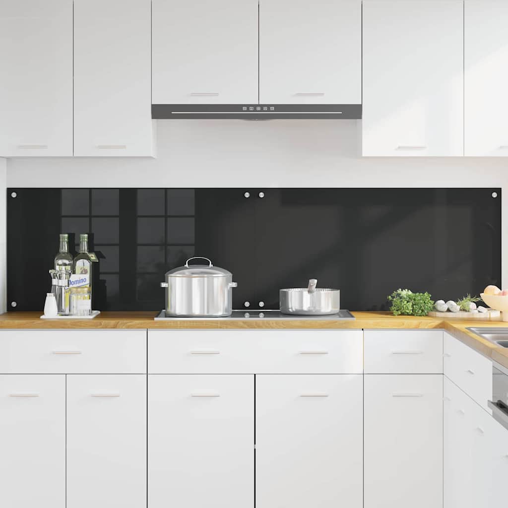 Schienale da cucina 2 pz Nero 100 x 50 cm vetro temperato