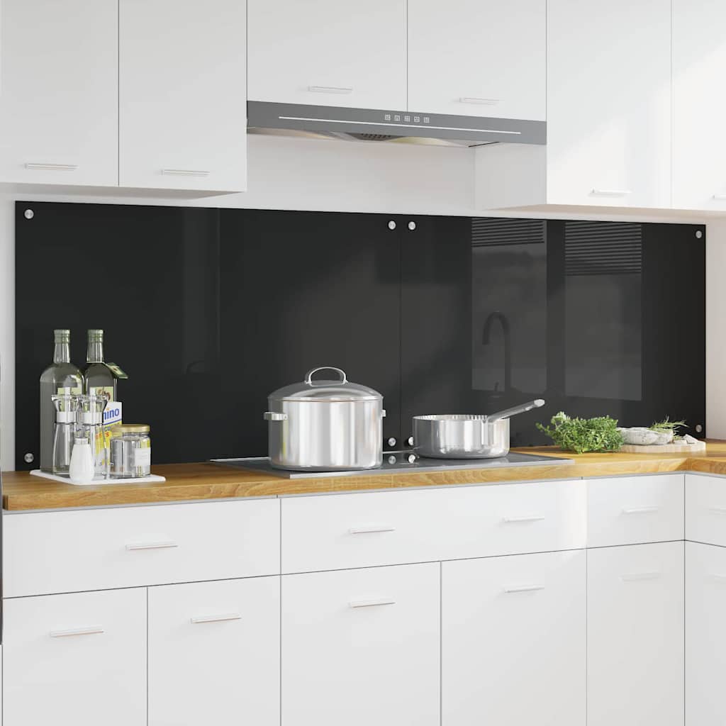 Schienale da cucina 2 pz Nero 100 x 60 cm vetro temperato