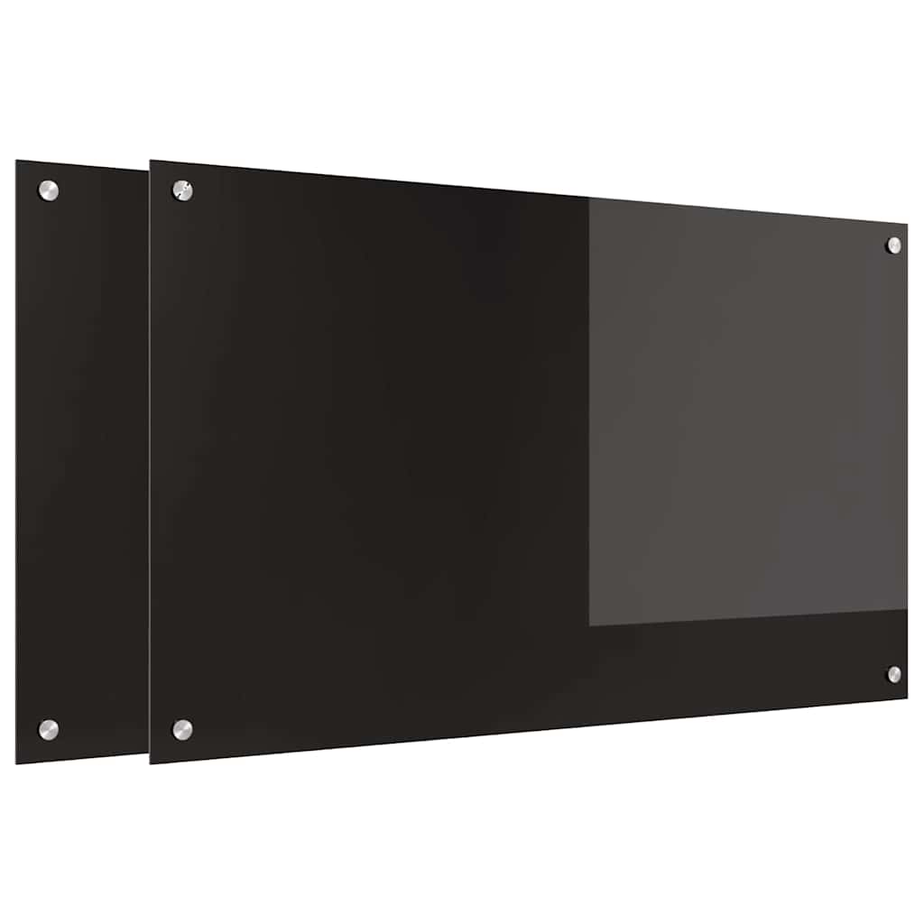 Schienale da cucina 2 pz Nero 100 x 60 cm vetro temperato