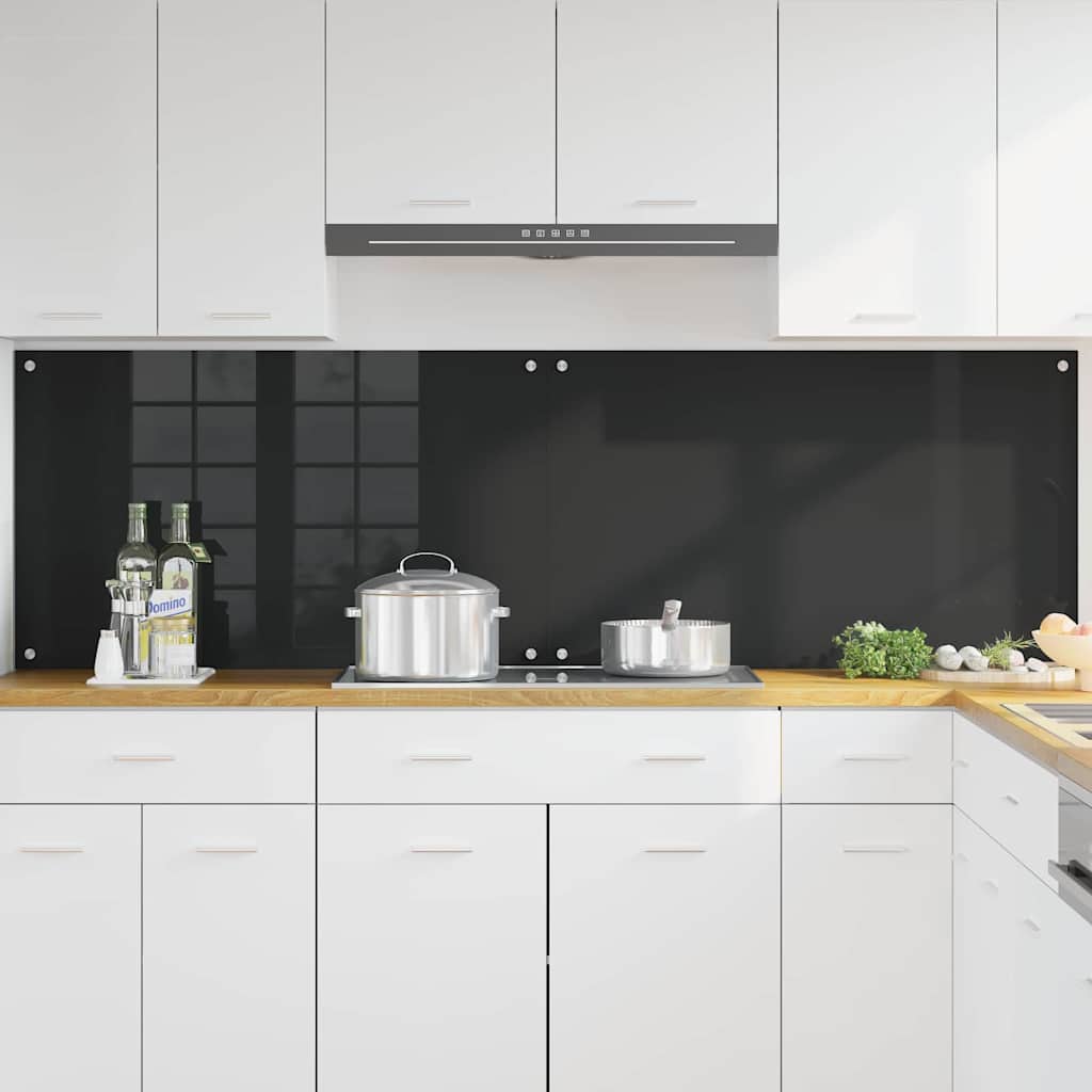 Schienale da cucina 2 pz Nero 100 x 60 cm vetro temperato