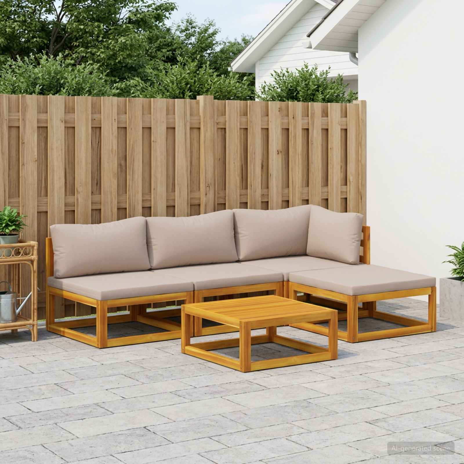Set di divani 5 pz Naturale Legno di Acacia Massello