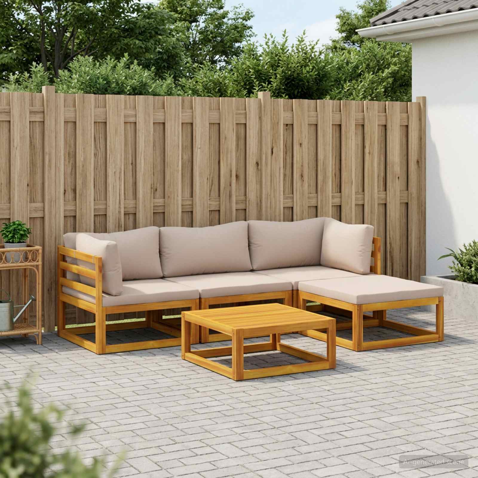 Set di divani 5 pz Naturale Legno di Acacia Massello