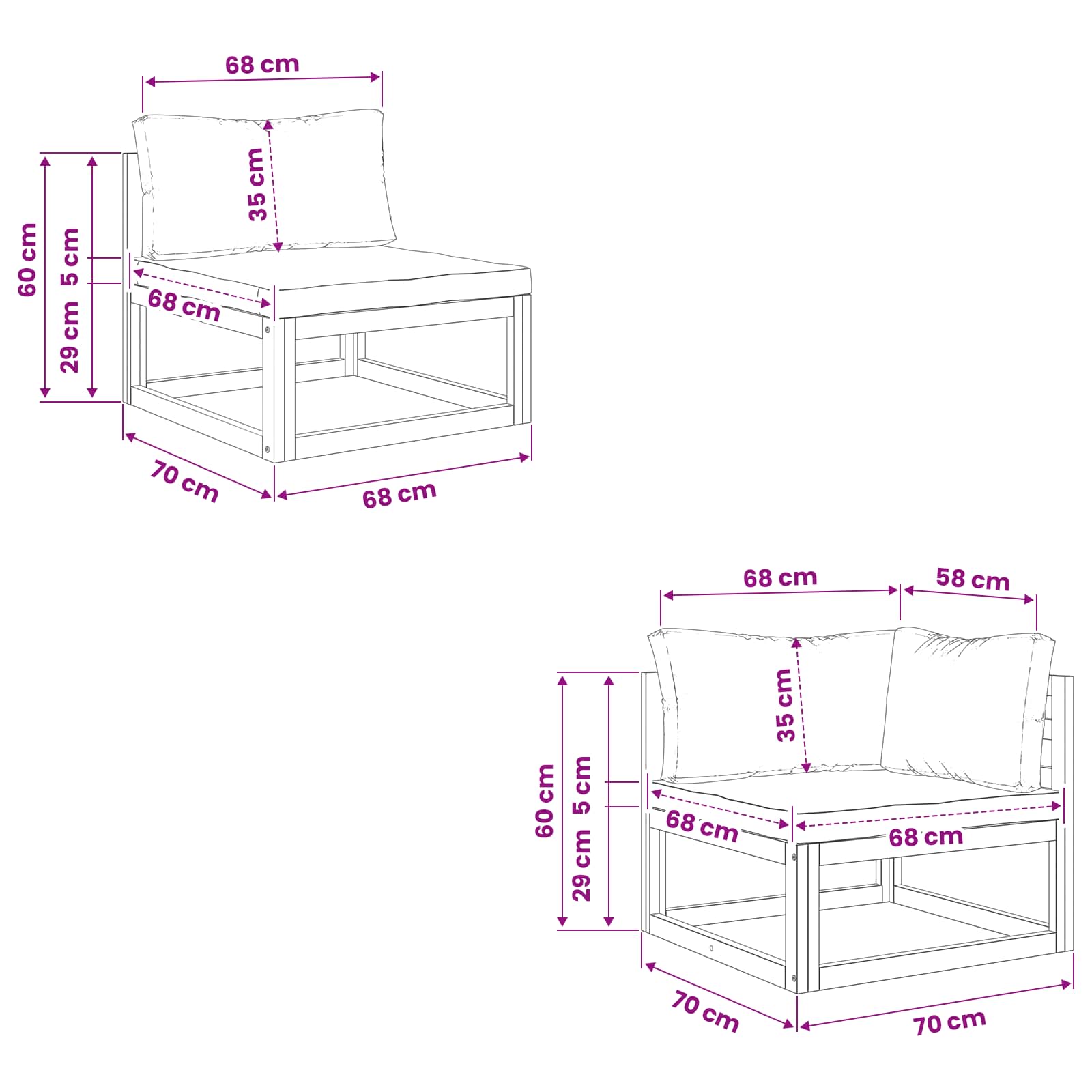 Set di divani 4 pz Naturale Legno di Acacia Massello