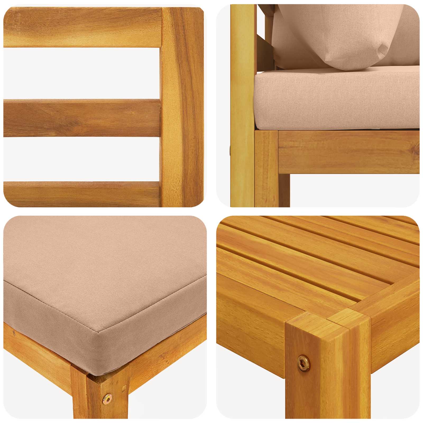 Set di divani 5 pz Naturale Legno di Acacia Massello