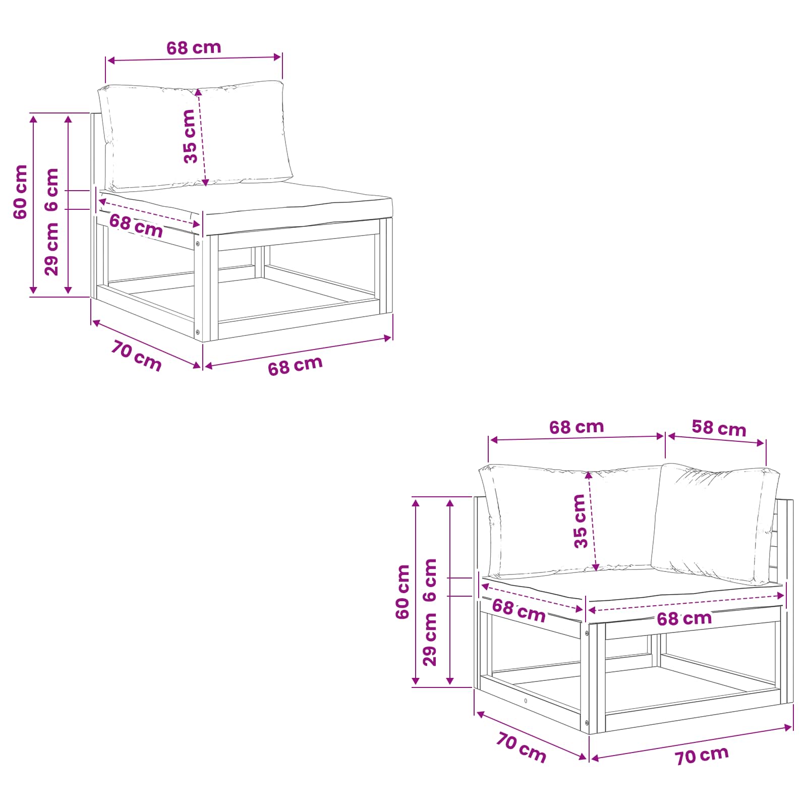 Set di divani 4 pz Naturale Legno di Acacia Massello