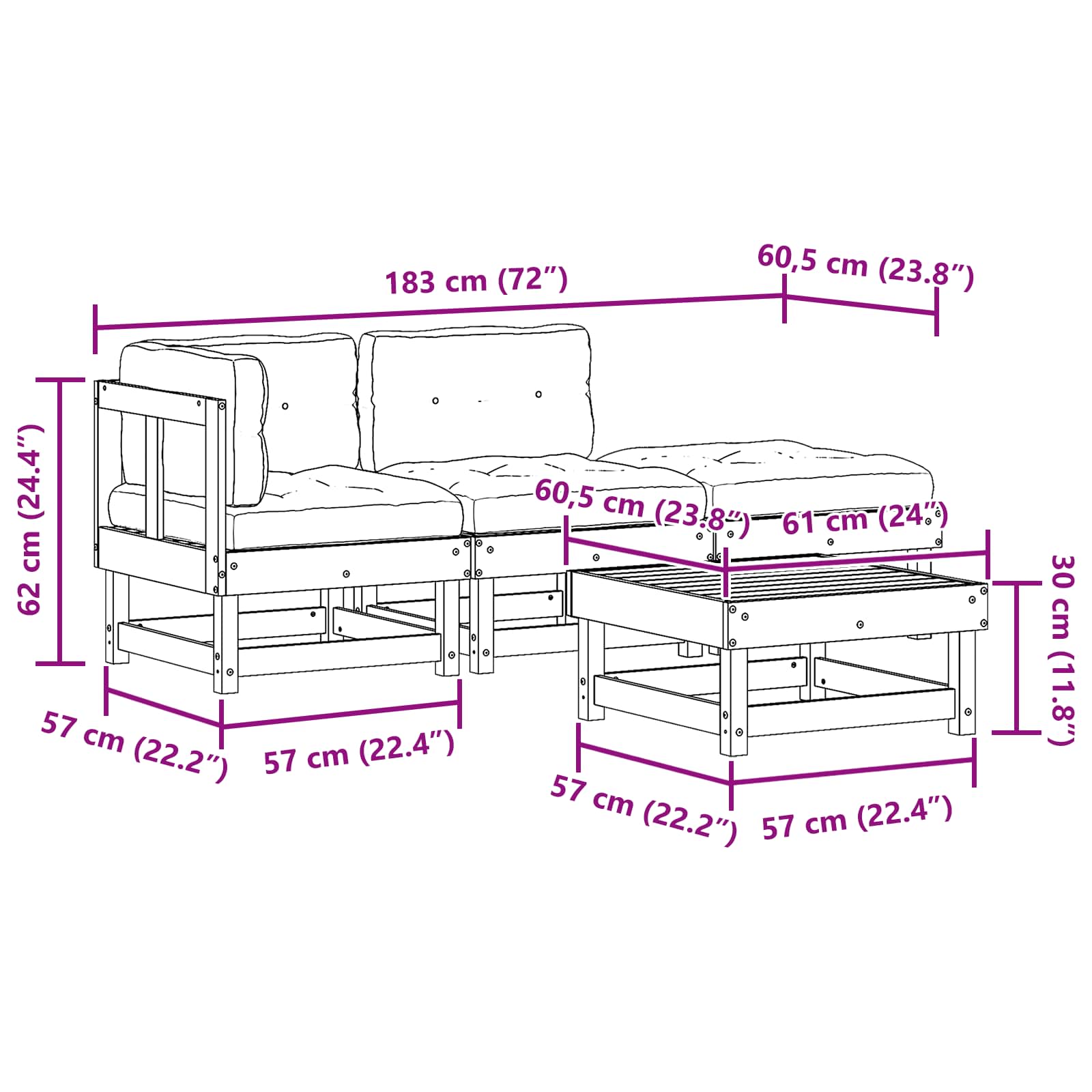 Set Lounge da Giardino 4 pz Marrone Cerato