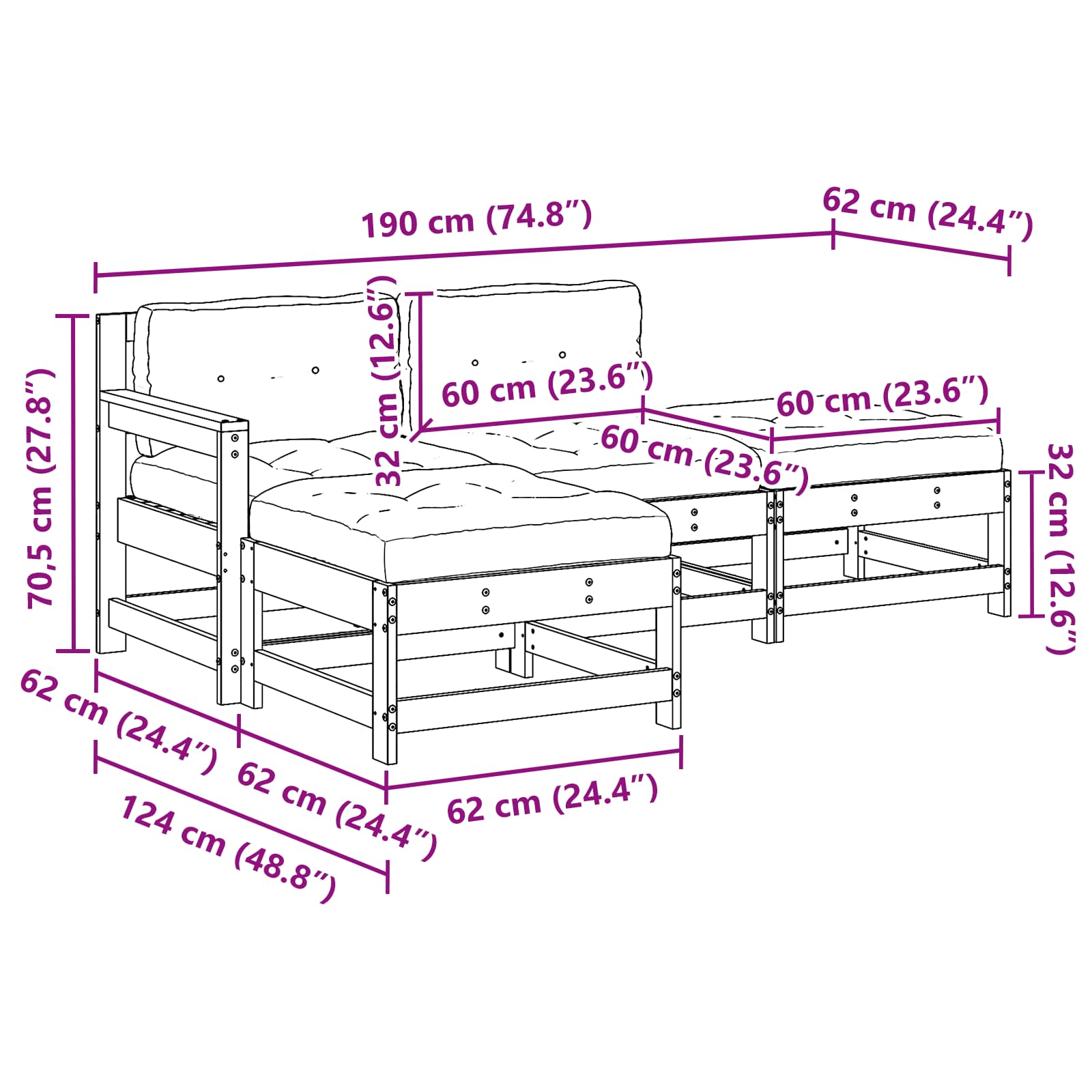 Set Lounge da Giardino 4 pz Marrone Cerato