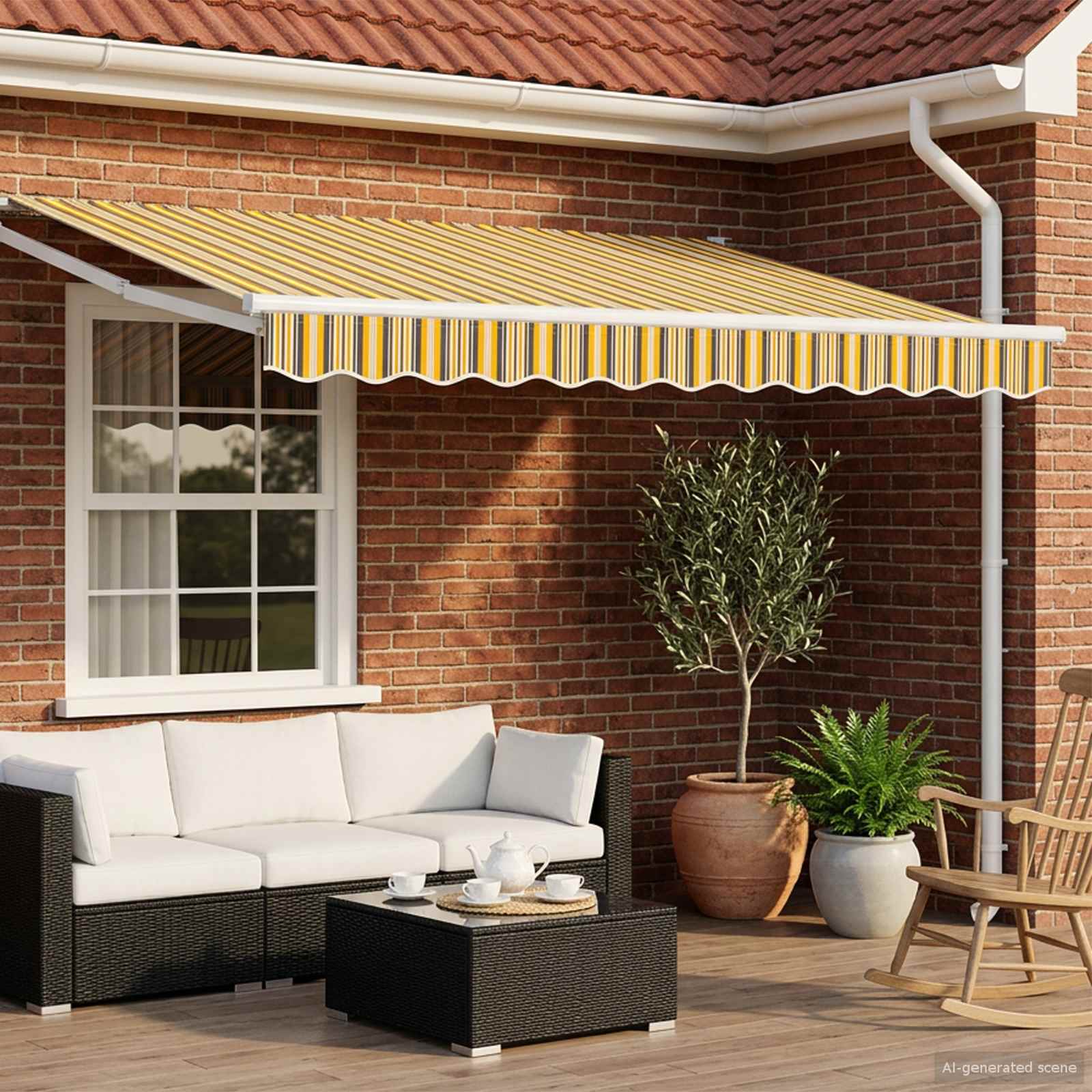 Tenda retrattile Giallo, Grigio e Bianco 3 x 2 m