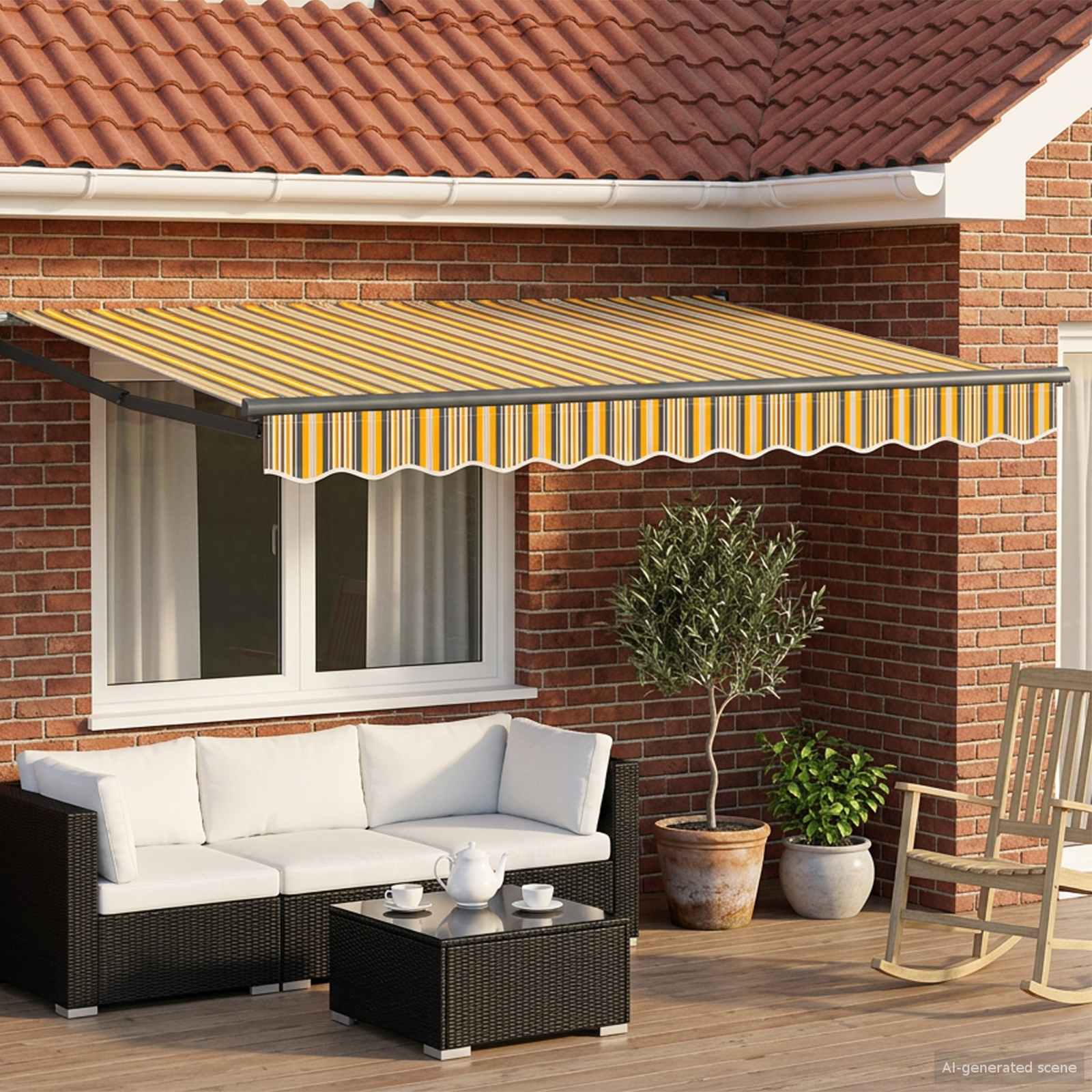 Tenda retrattile Giallo, Grigio e Bianco 3 x 2 m