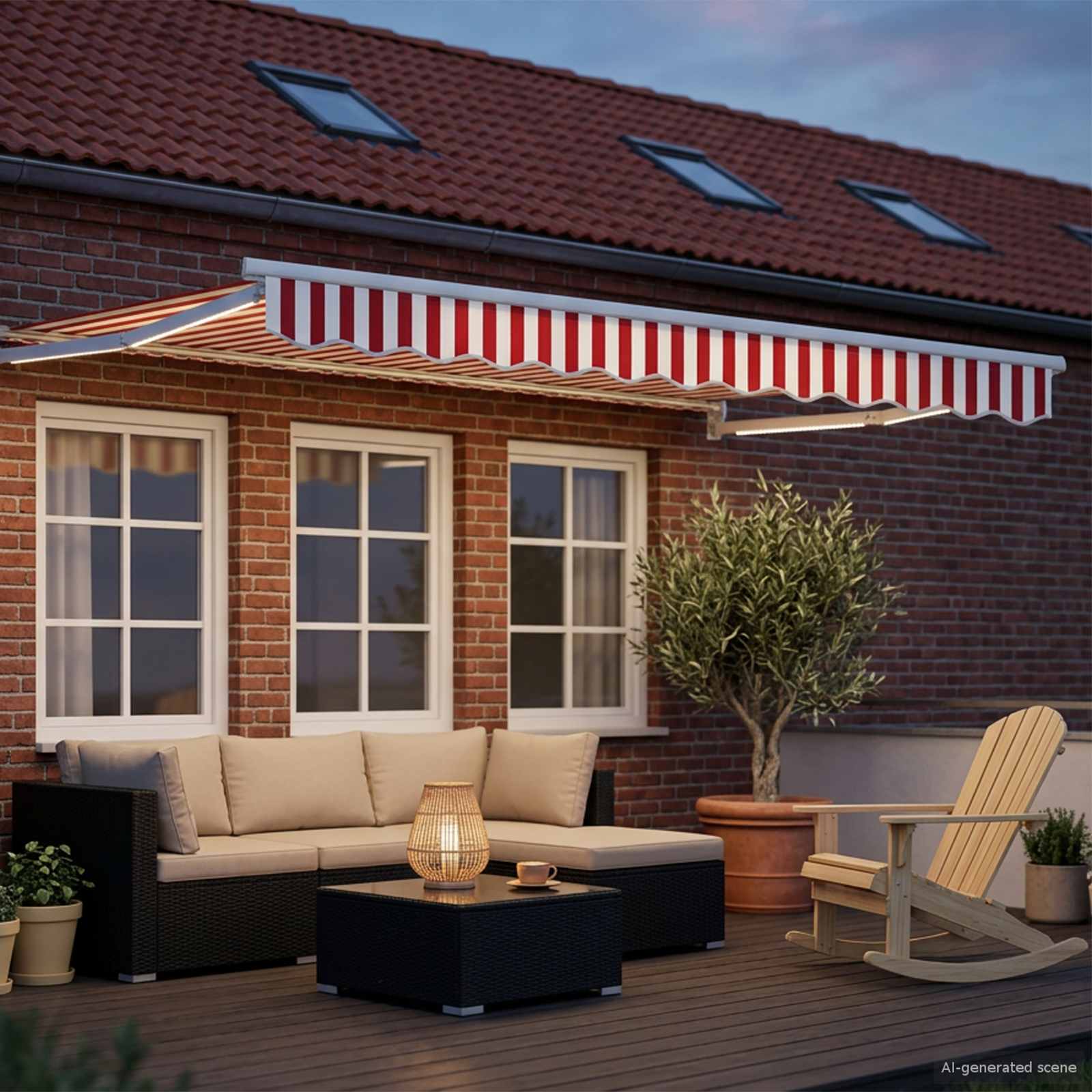 Tenda retrattile manuale con LED Rosso e Bianco 2,5 x 2 m