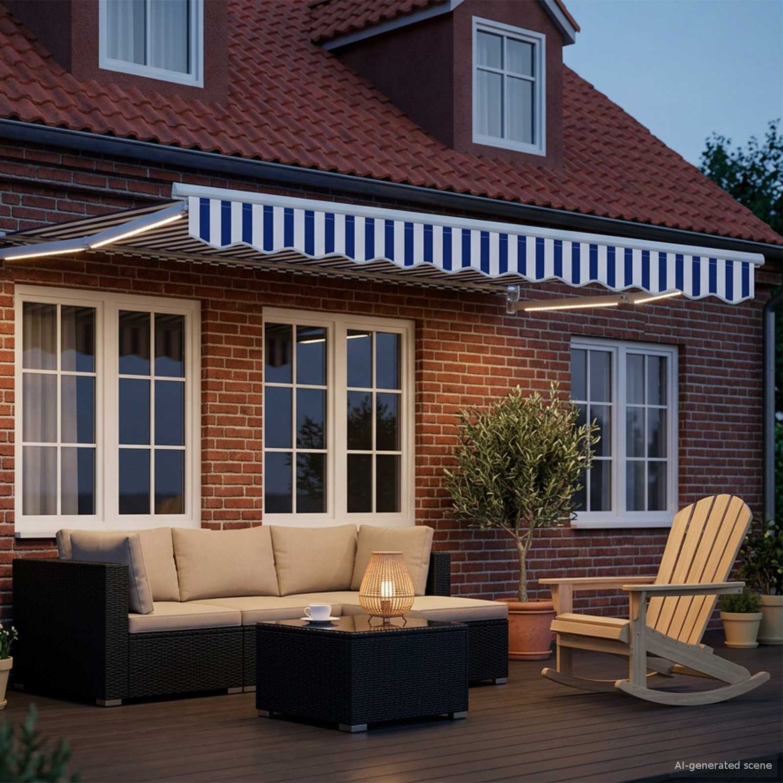 Tenda retrattile manuale con LED Blu e Bianco 3,5 x 2 m