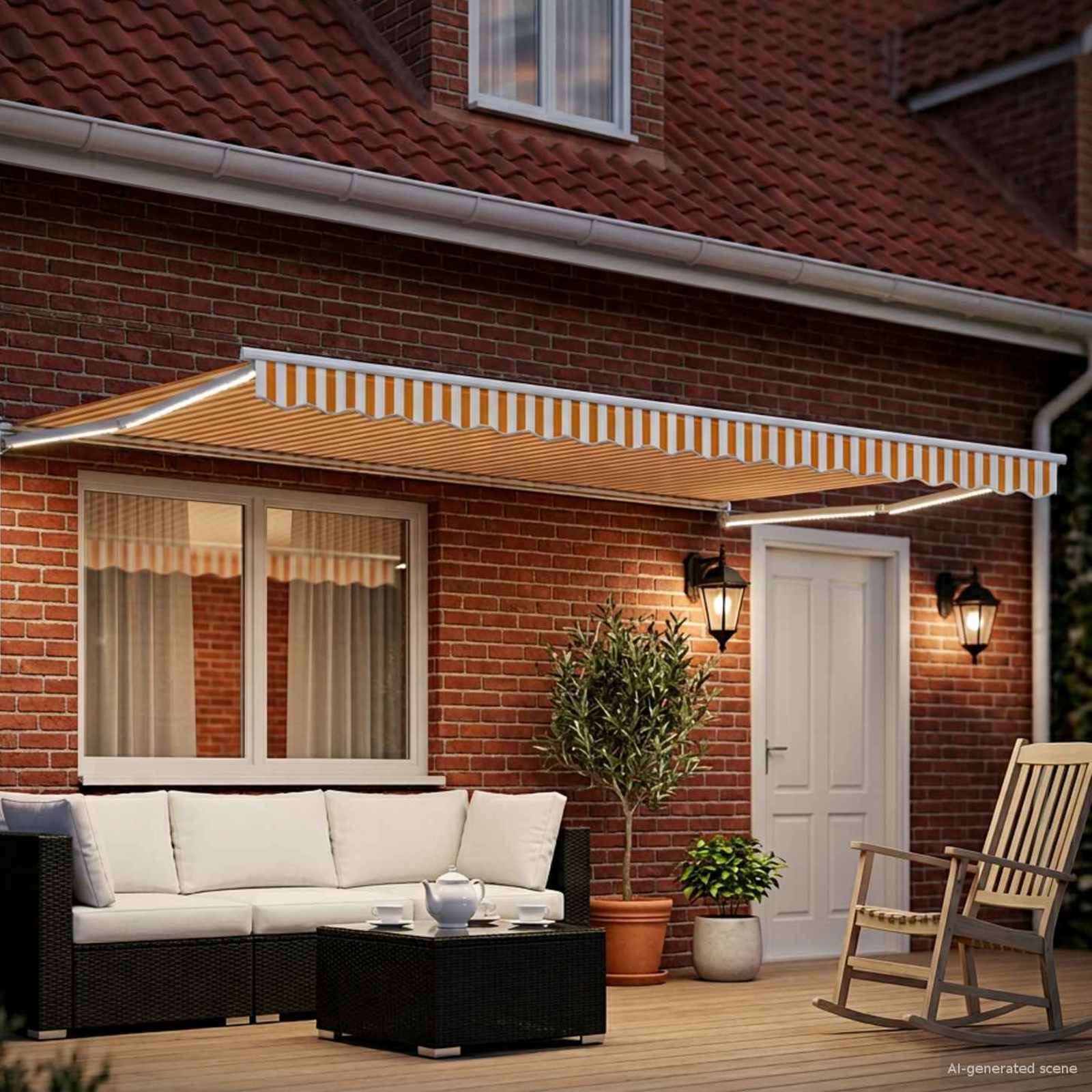 Tenda retrattile manuale con LED Giallo e Bianco 4 x 2 m