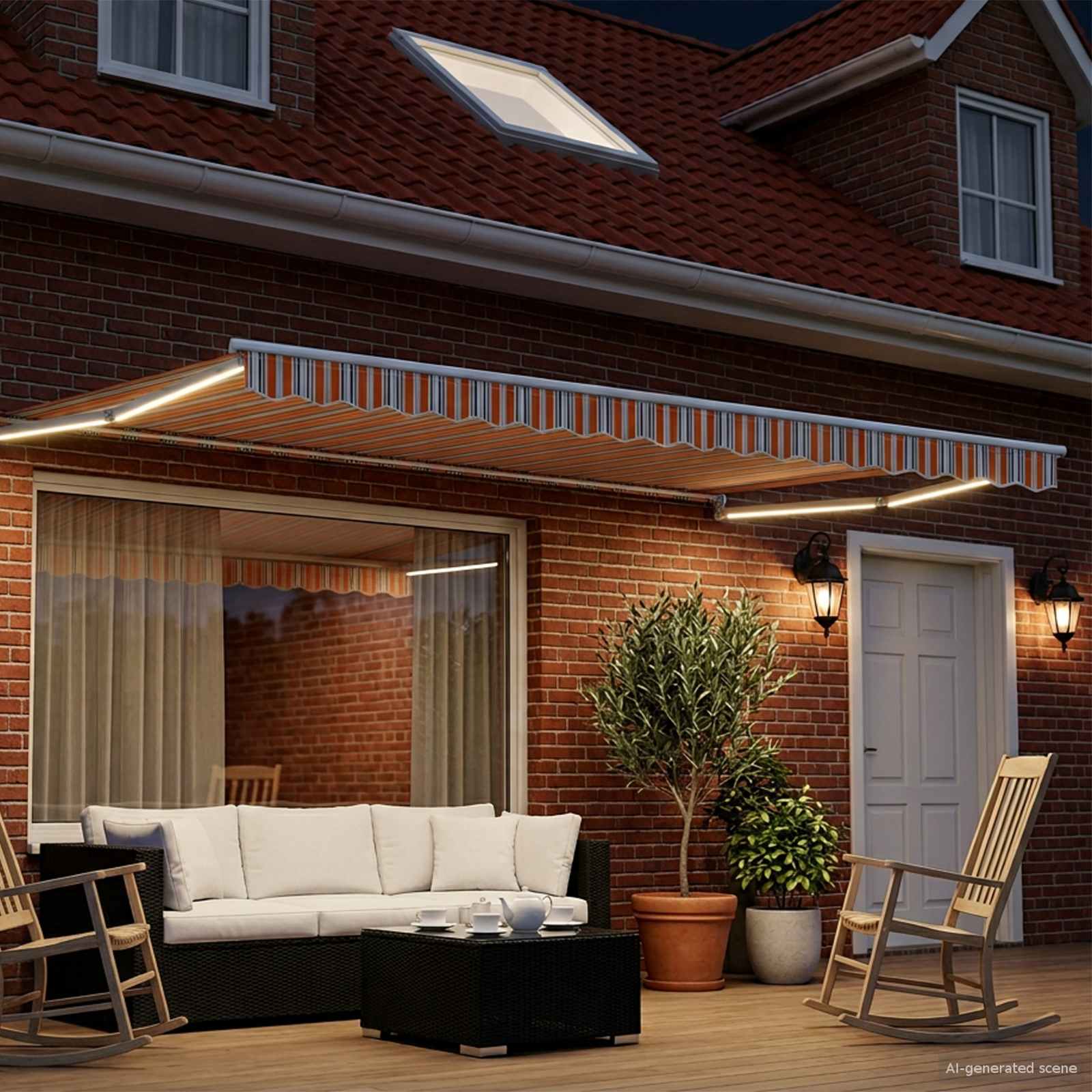 Tenda retrattile manuale con LED Blu, Arancione, Bianco 4 × 3 m
