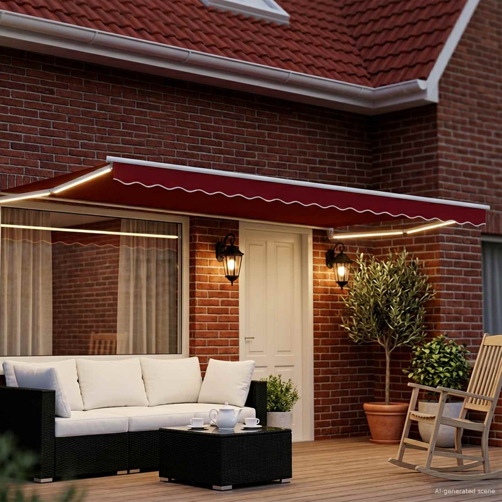 Tenda retrattile manuale con LED Rosso e Bianco 4 × 3 m