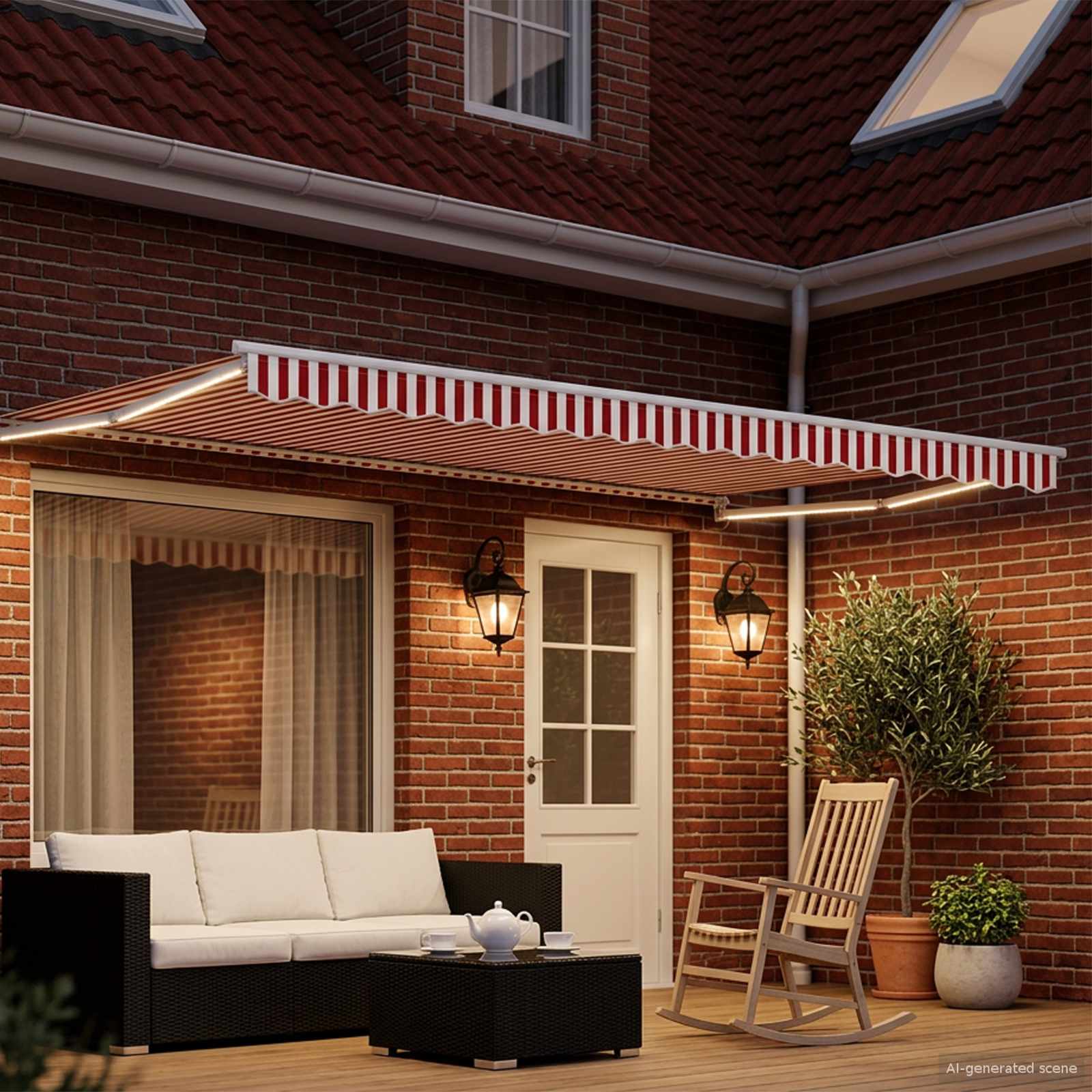 Tenda retrattile manuale con LED Rosso e Bianco 4,5 × 3 m