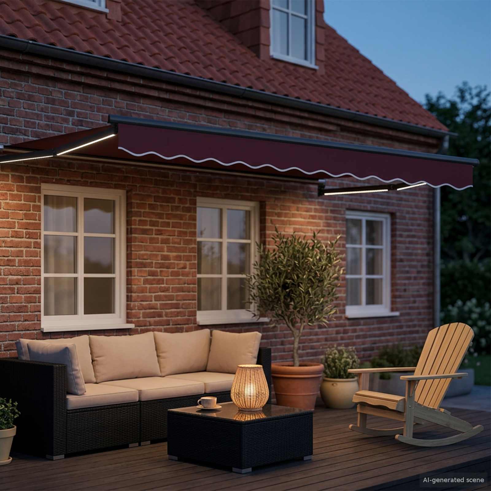 Tenda retrattile manuale con LED Borgogna e Antracite 2,5 x 2 m