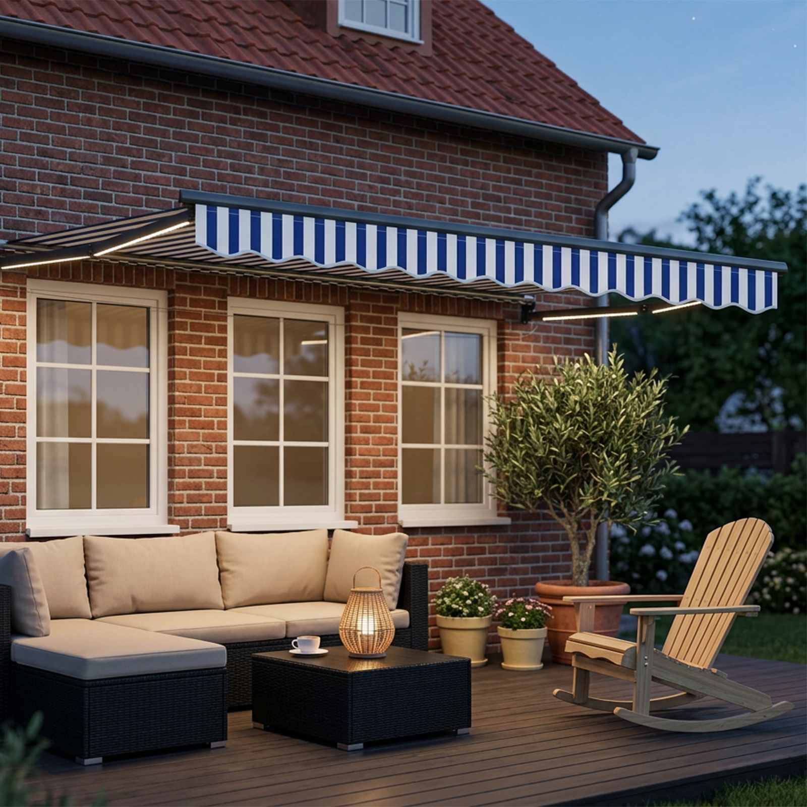 Tenda retrattile manuale con LED Blu, Bianco, Antracite 3 x 2 m