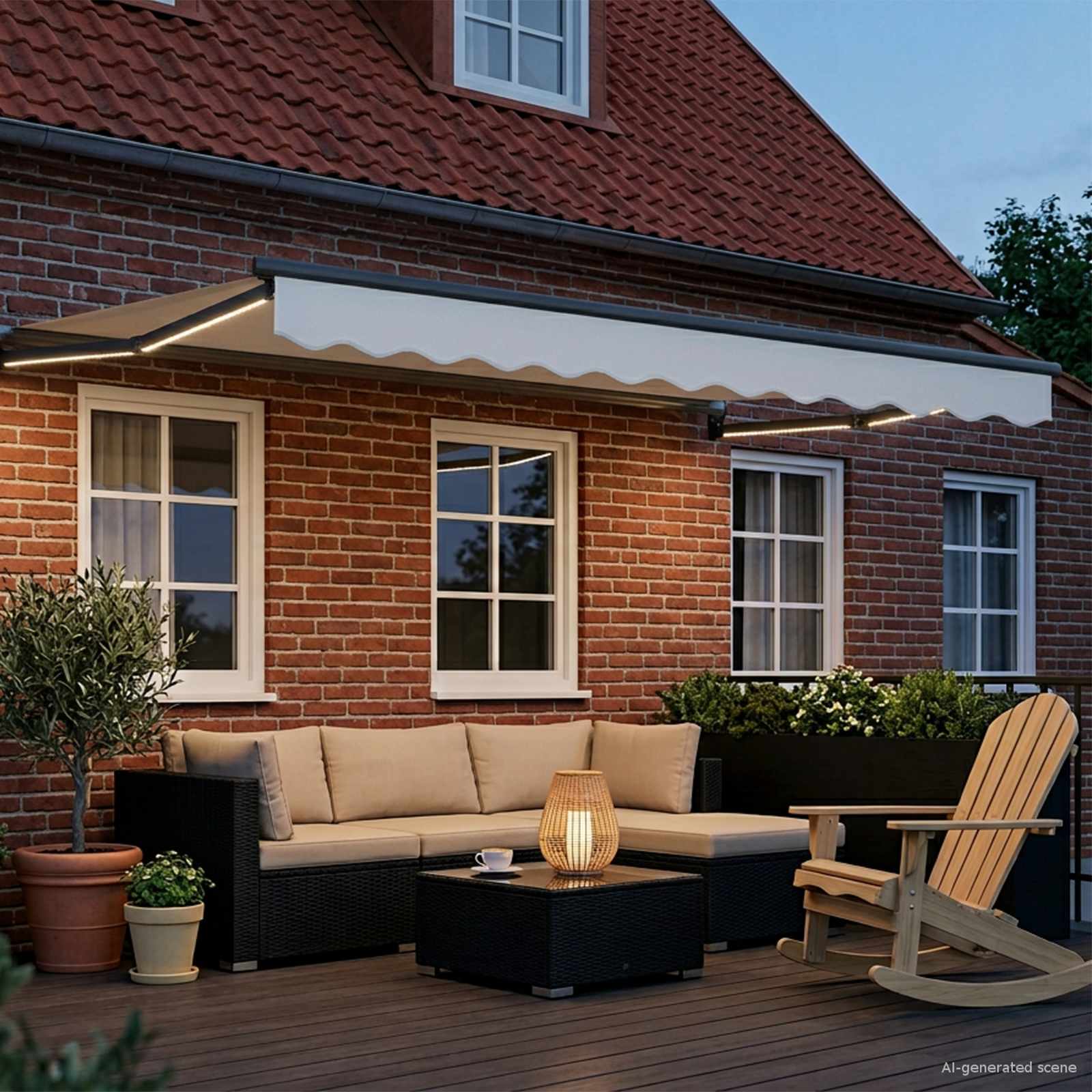 Tenda retrattile manuale con LED Bianco e Antracite 3,5 x 2 m