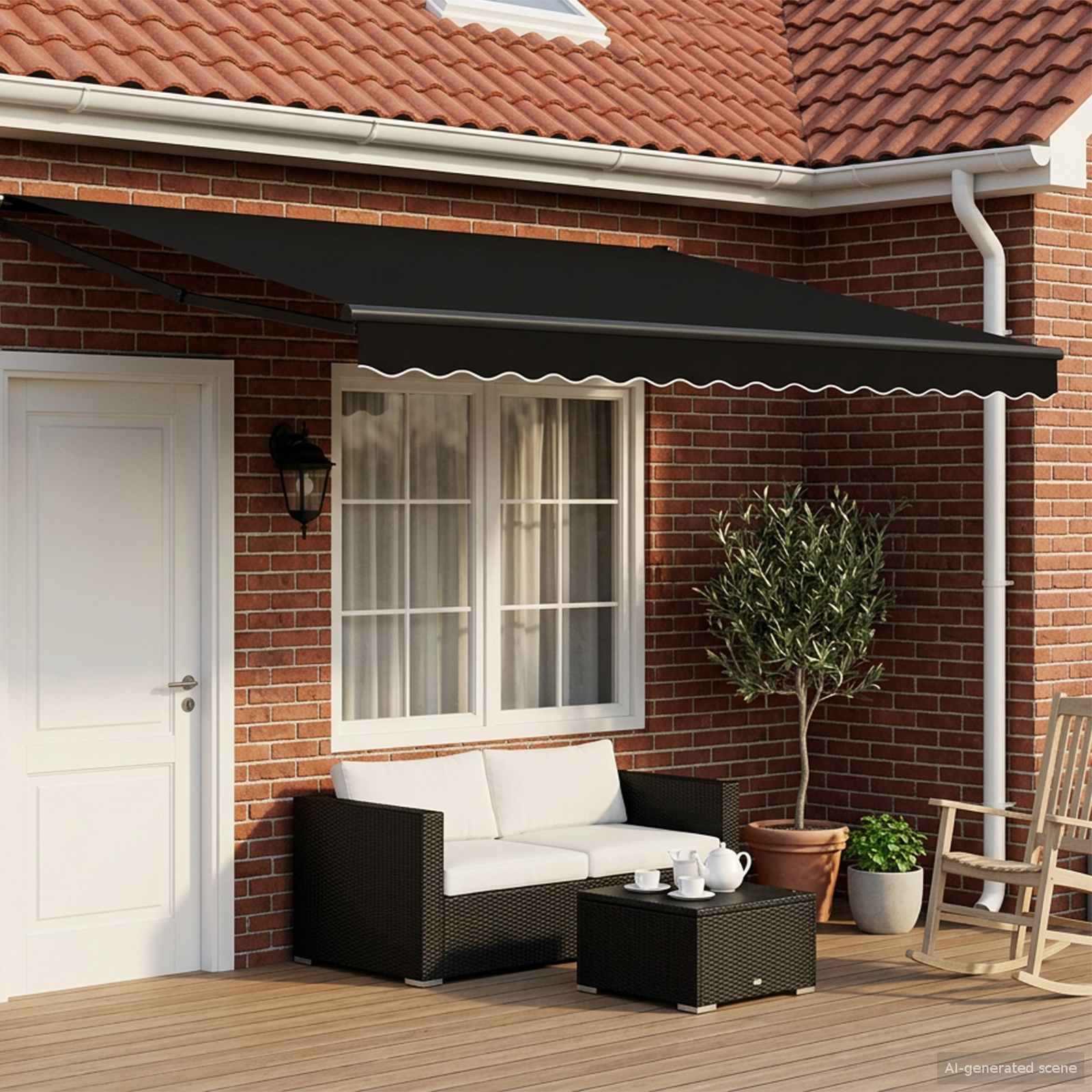 Tenda retrattile manuale con LED Nero e antracite 4 × 3 m