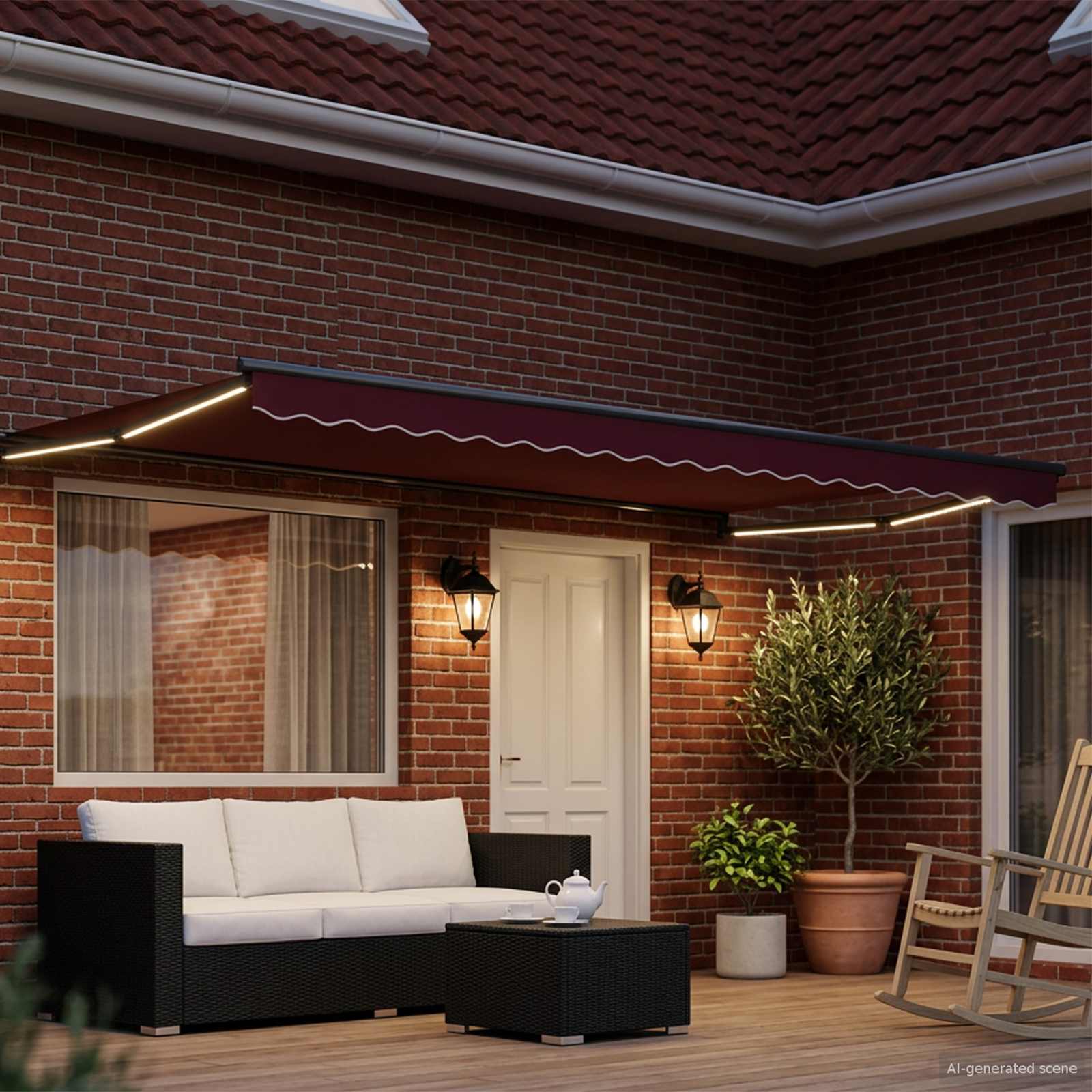 Tenda retrattile manuale con LED Rosso e Antracite 4 × 3 m