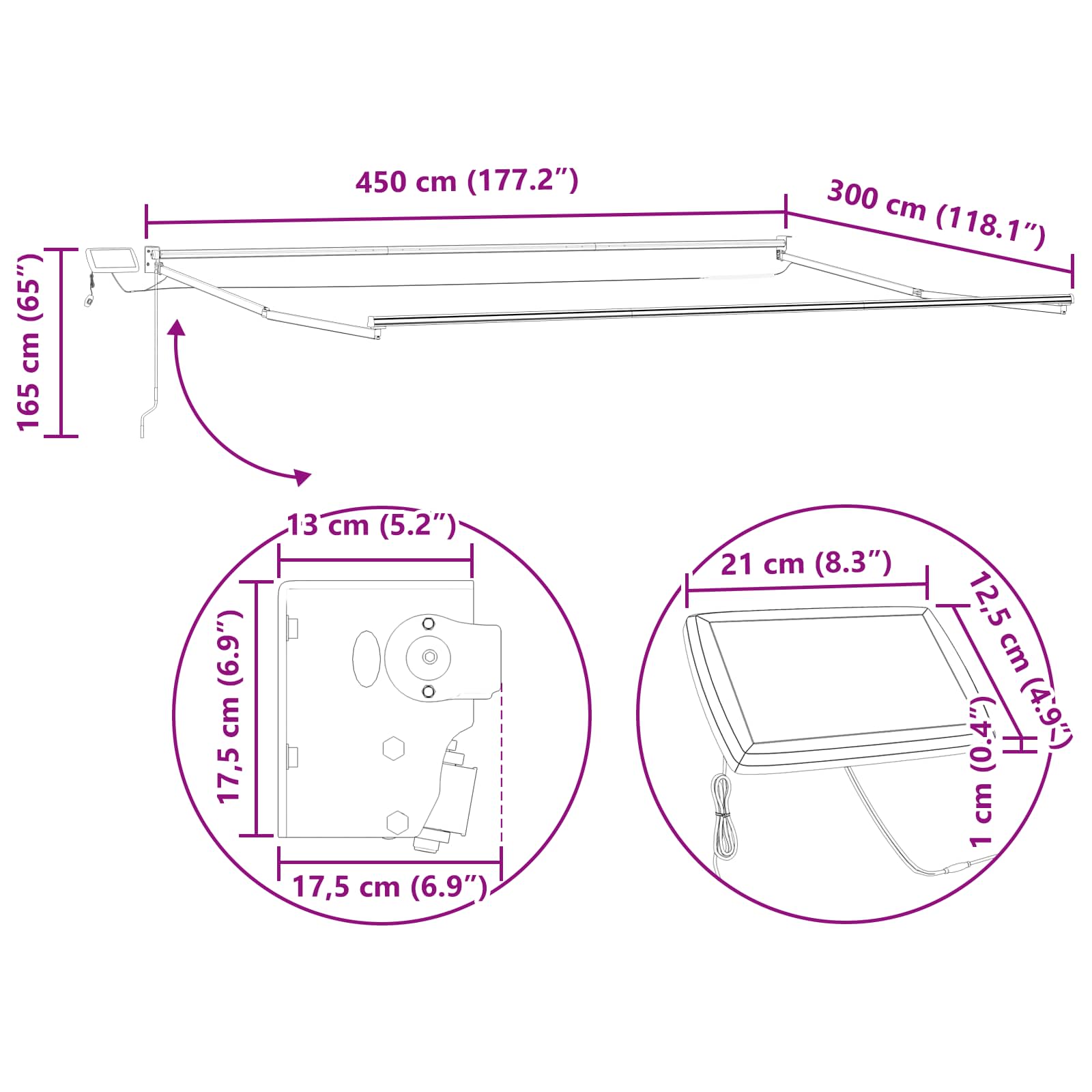 Tenda retrattile manuale con LED 4,5 × 3 m