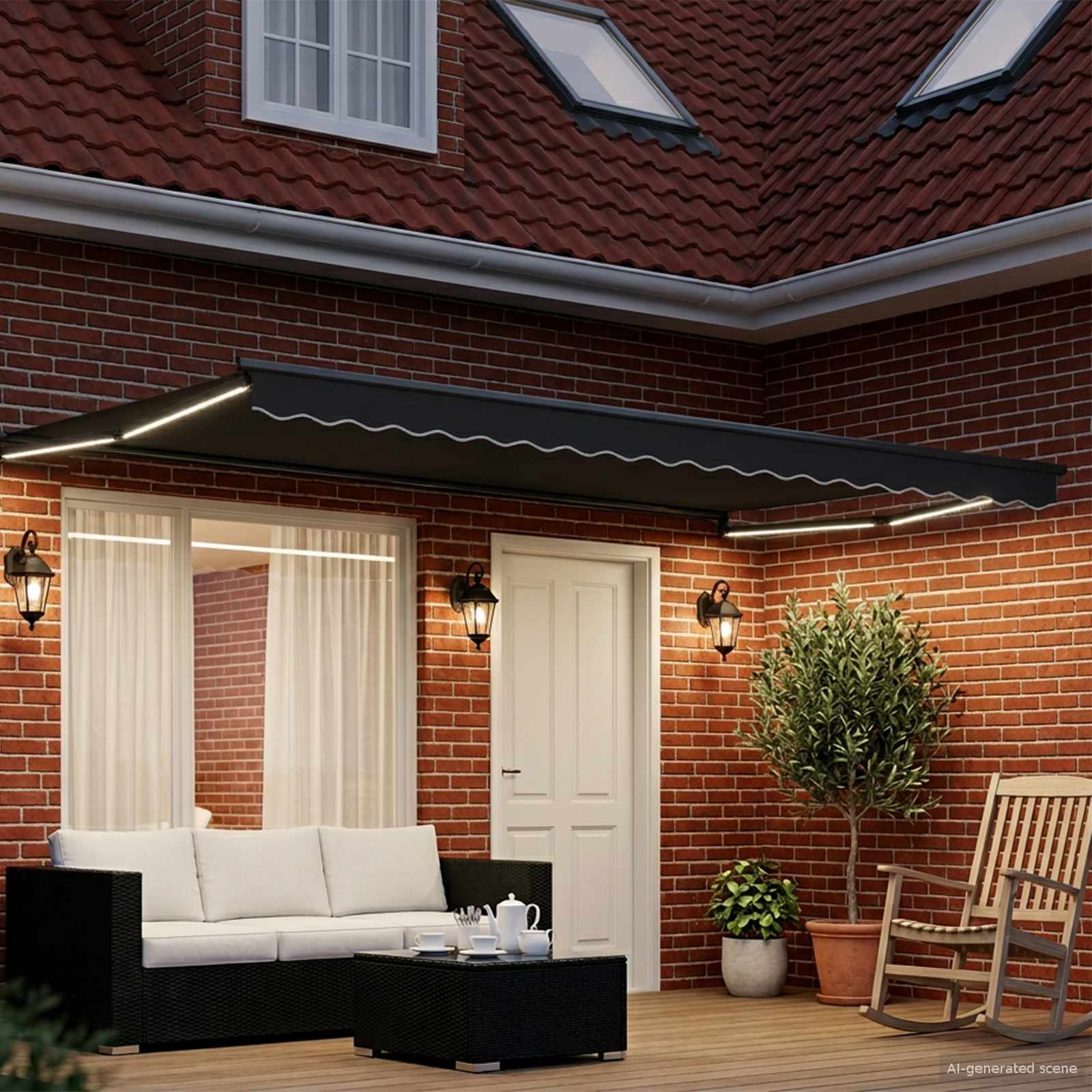 Tenda retrattile manuale con LED Antracite 5 x 3 m