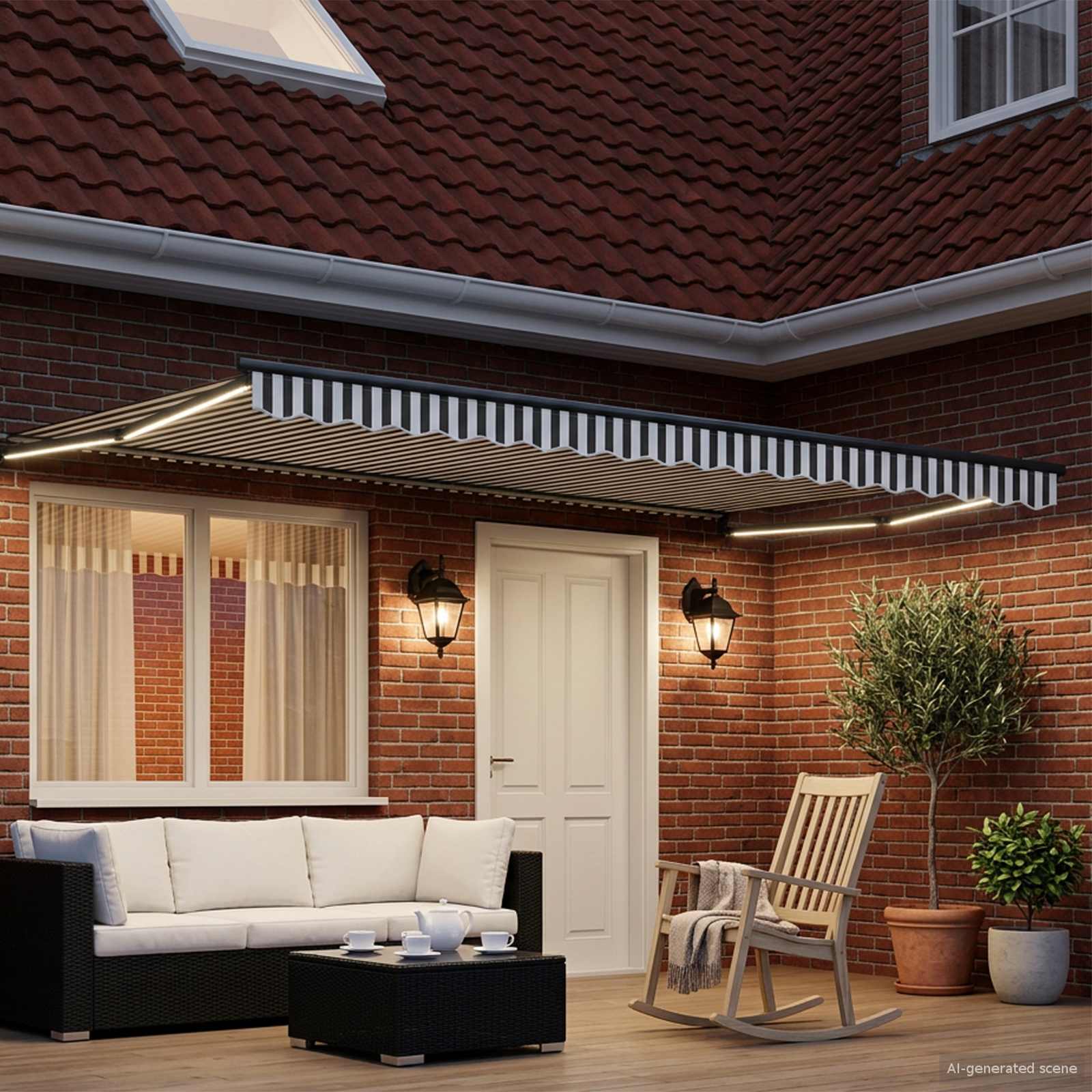 Tenda retrattile manuale con LED Antracite e Bianco 5 x 3 m