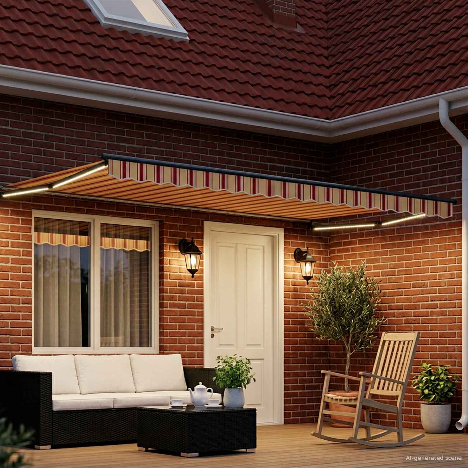 Tenda retrattile manuale con LED Multicolore 5 x 3 m