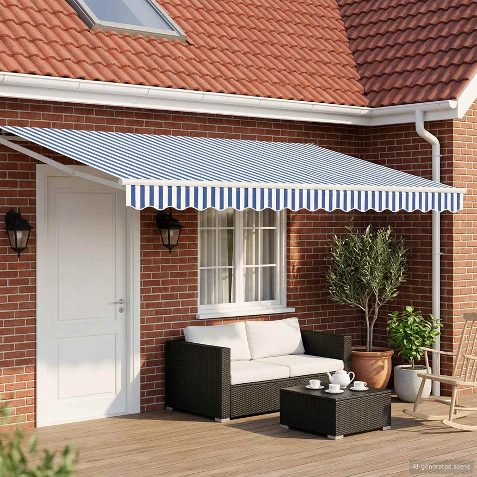 Tettuccio Elettrico Retrattile Blu e Bianco 5 x 3 m