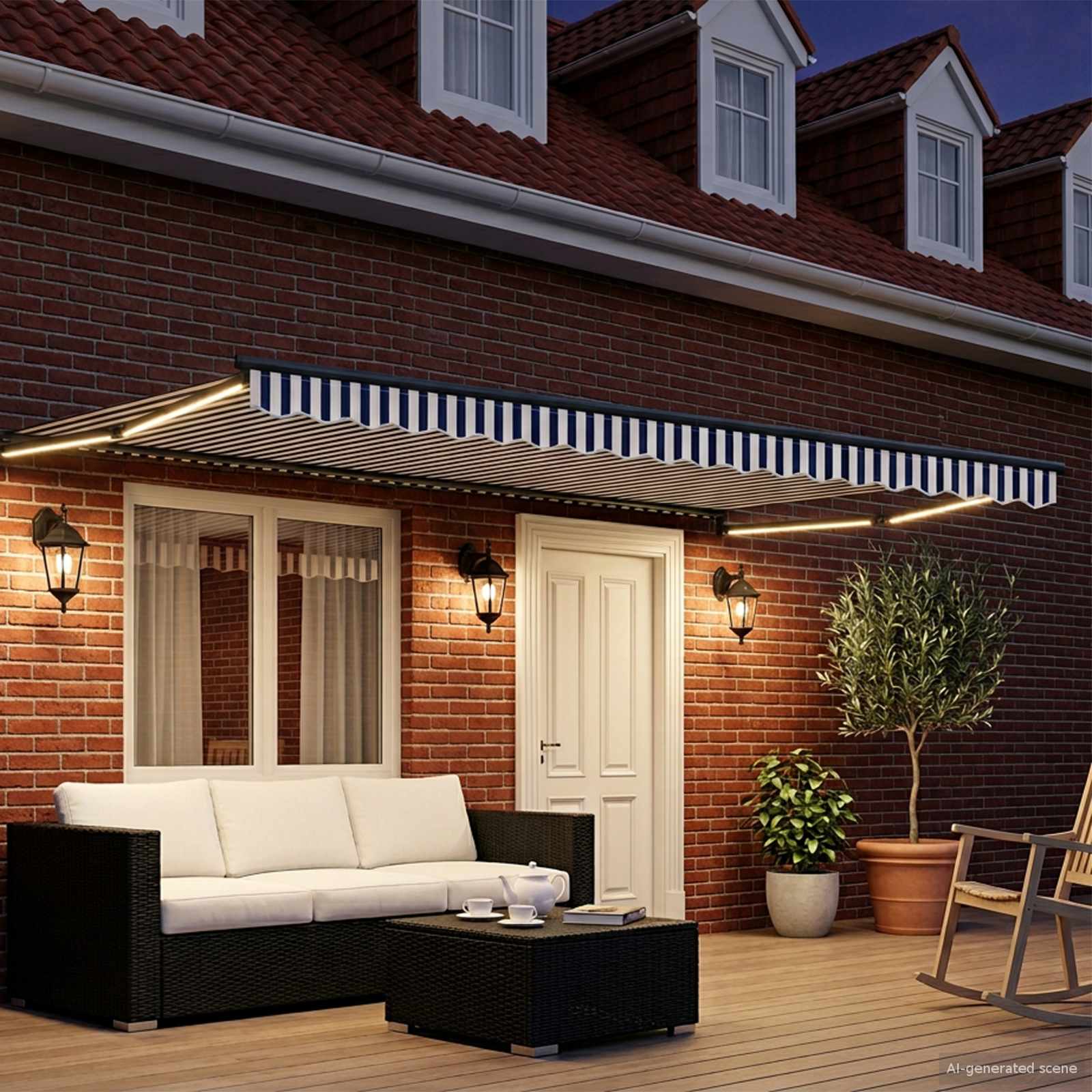 Tettuccio Elettrico Retrattile Blu e Bianco 4,5 × 3 m