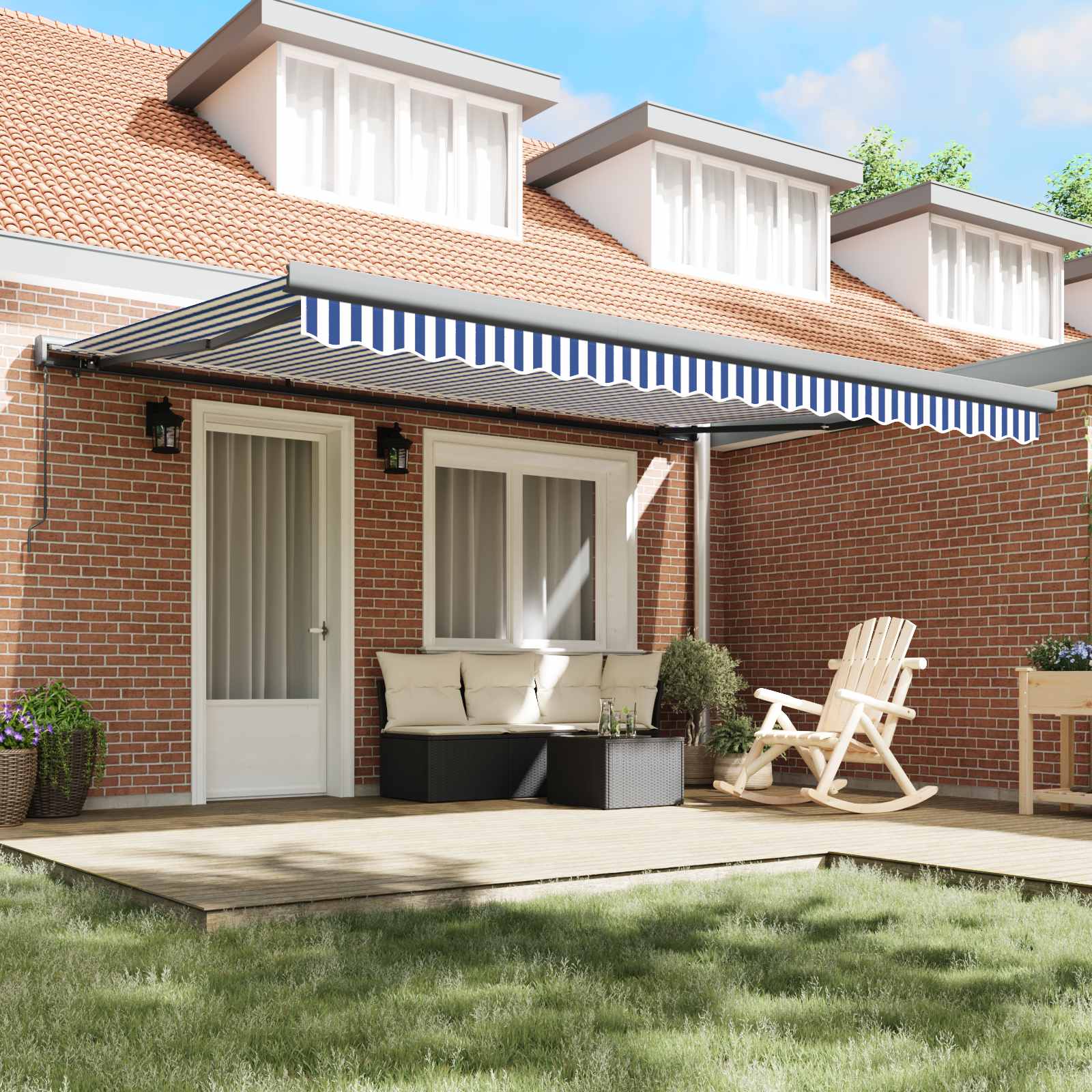 Tenda retrattile Blu e Bianco 400 × 300 cm Tela e Alluminio