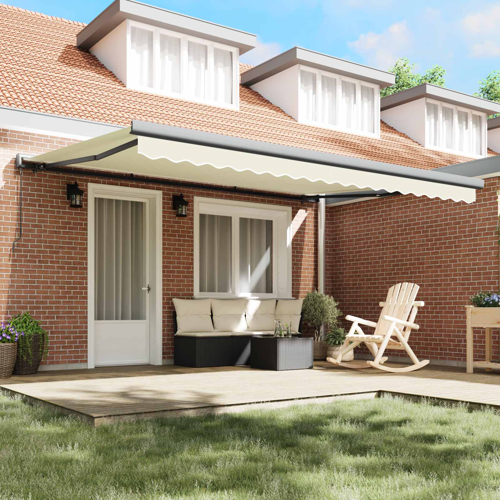 Tenda retrattile 400 × 300 cm Tela e Alluminio Crema e Grigio