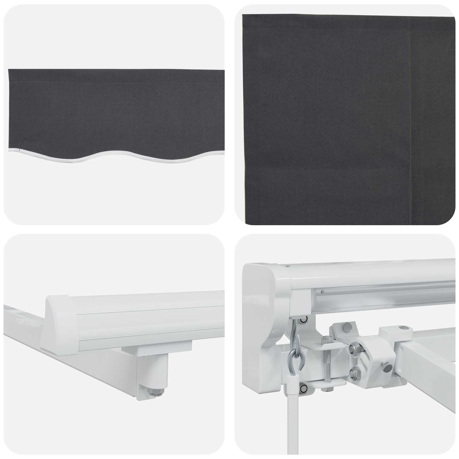 Cornice per Tenda Manuale con LED Bianco e Antracite 3 x 2 m