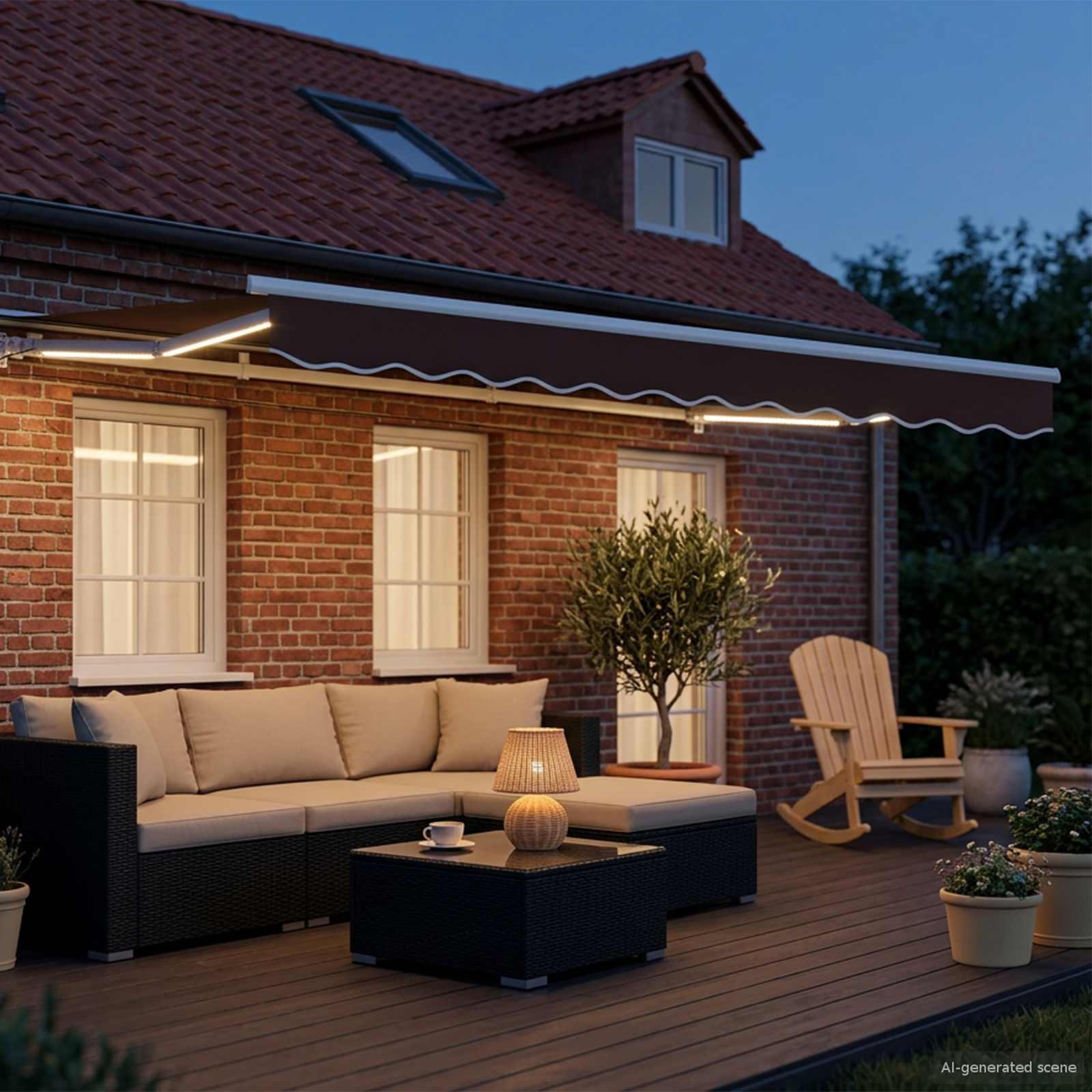 Cornice per Tenda Manuale con LED Marrone e bianco 3 x 2 m