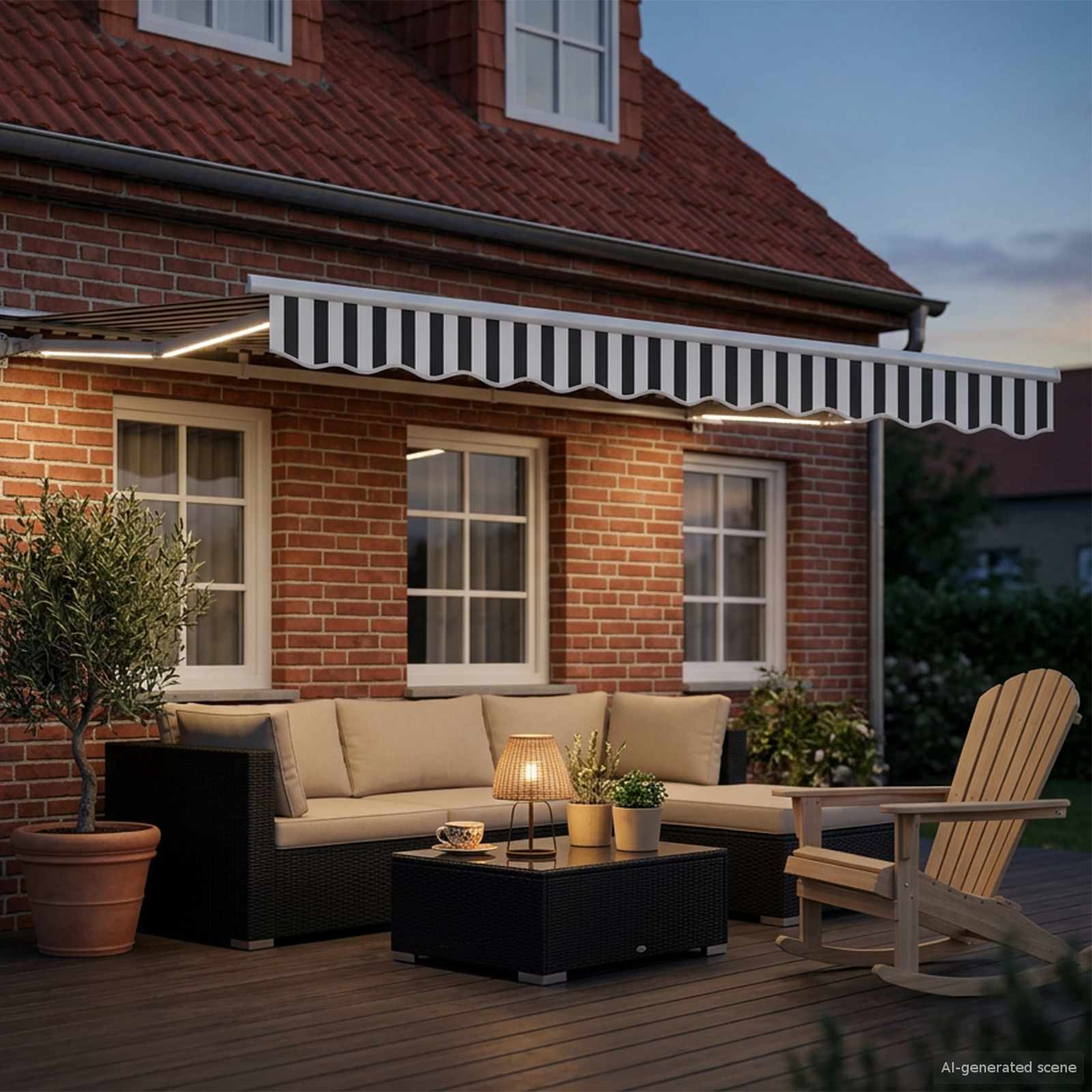 Cornice per Tenda Manuale con LED Antracite e Bianco 3,5 x 2 m