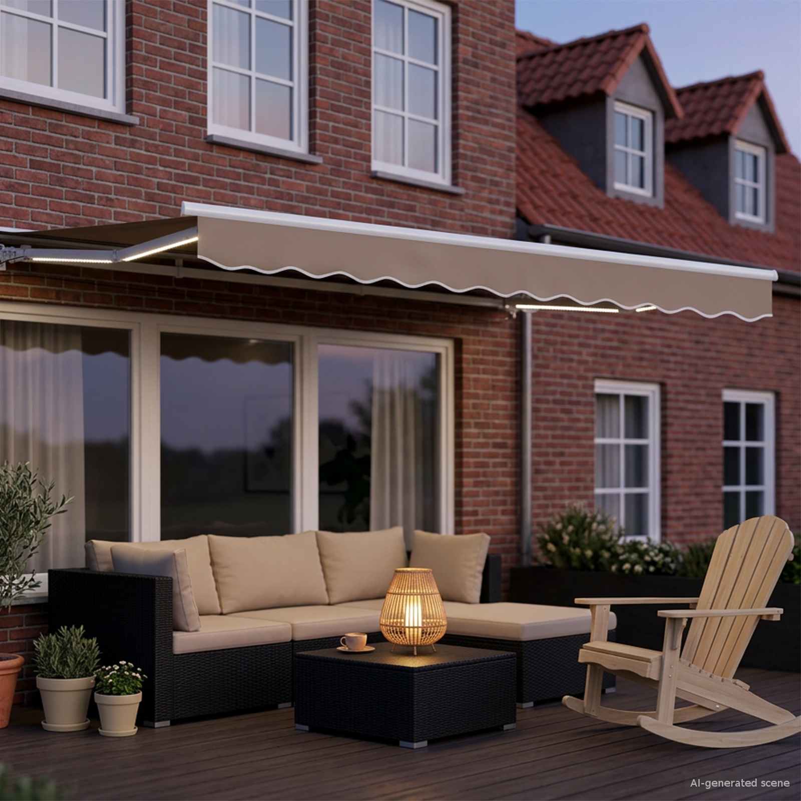 Cornice per Tenda Manuale con LED Beige e Bianco 3,5 x 2 m