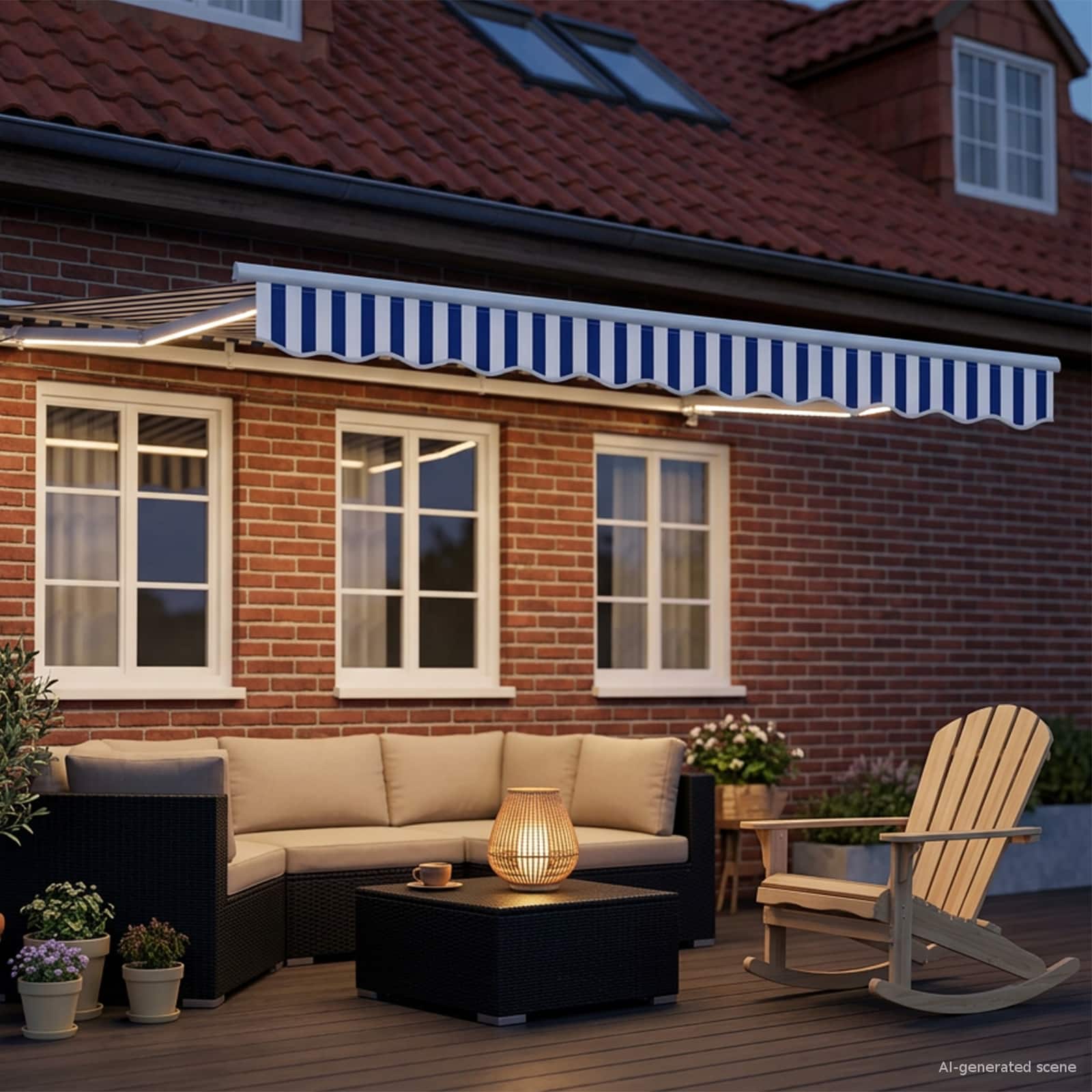 Cornice per Tenda Manuale con LED Blu e Bianco 3 x 2,5 m