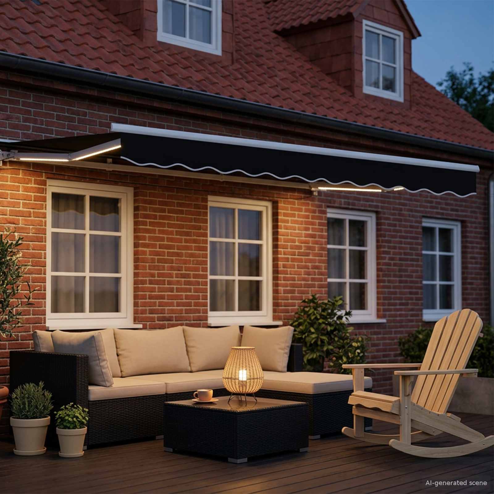 Cornice per Tenda Manuale con LED Nero e Bianco 3 x 2,5 m