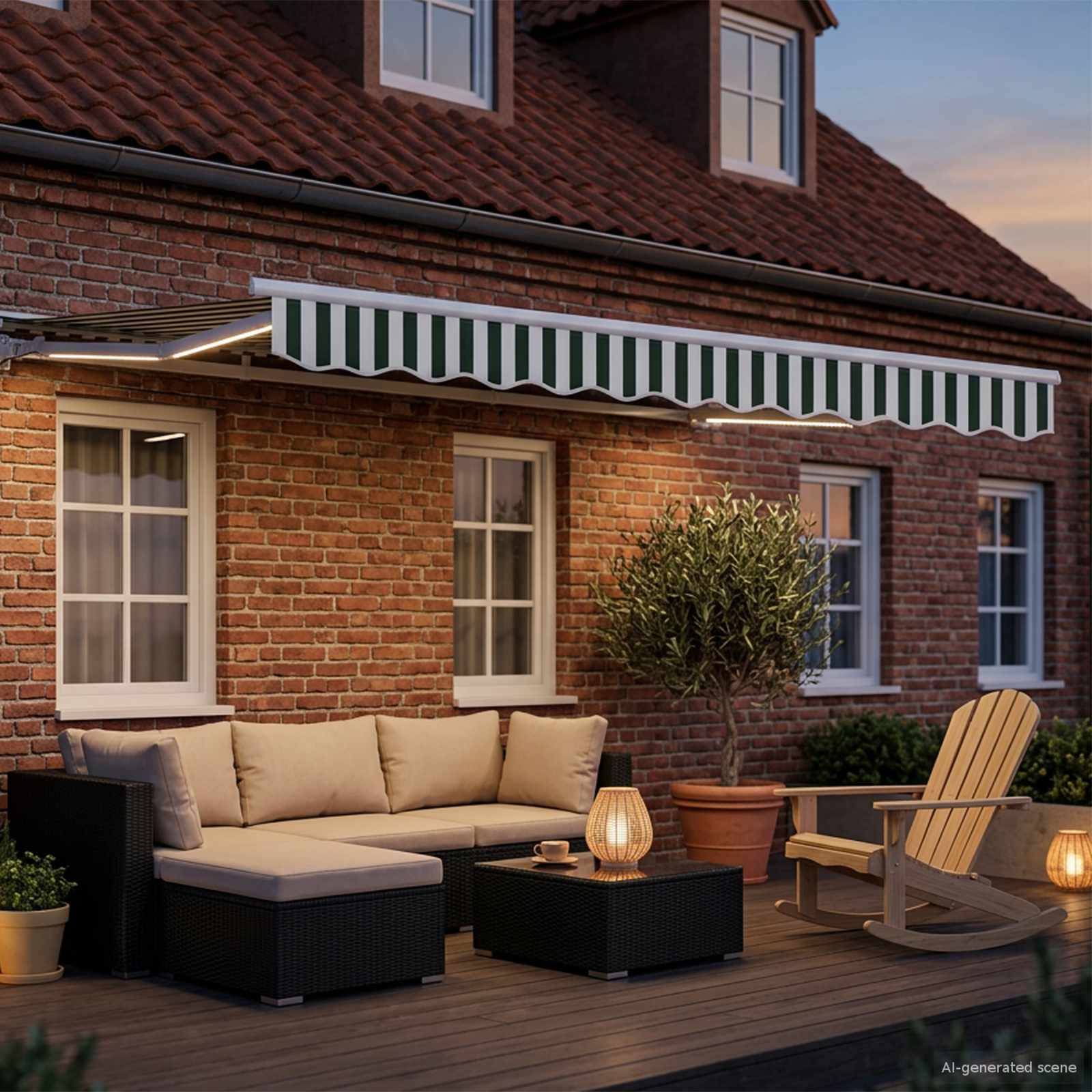 Cornice per Tenda Manuale con LED Verde e Bianco 3,5 x 2,5 m