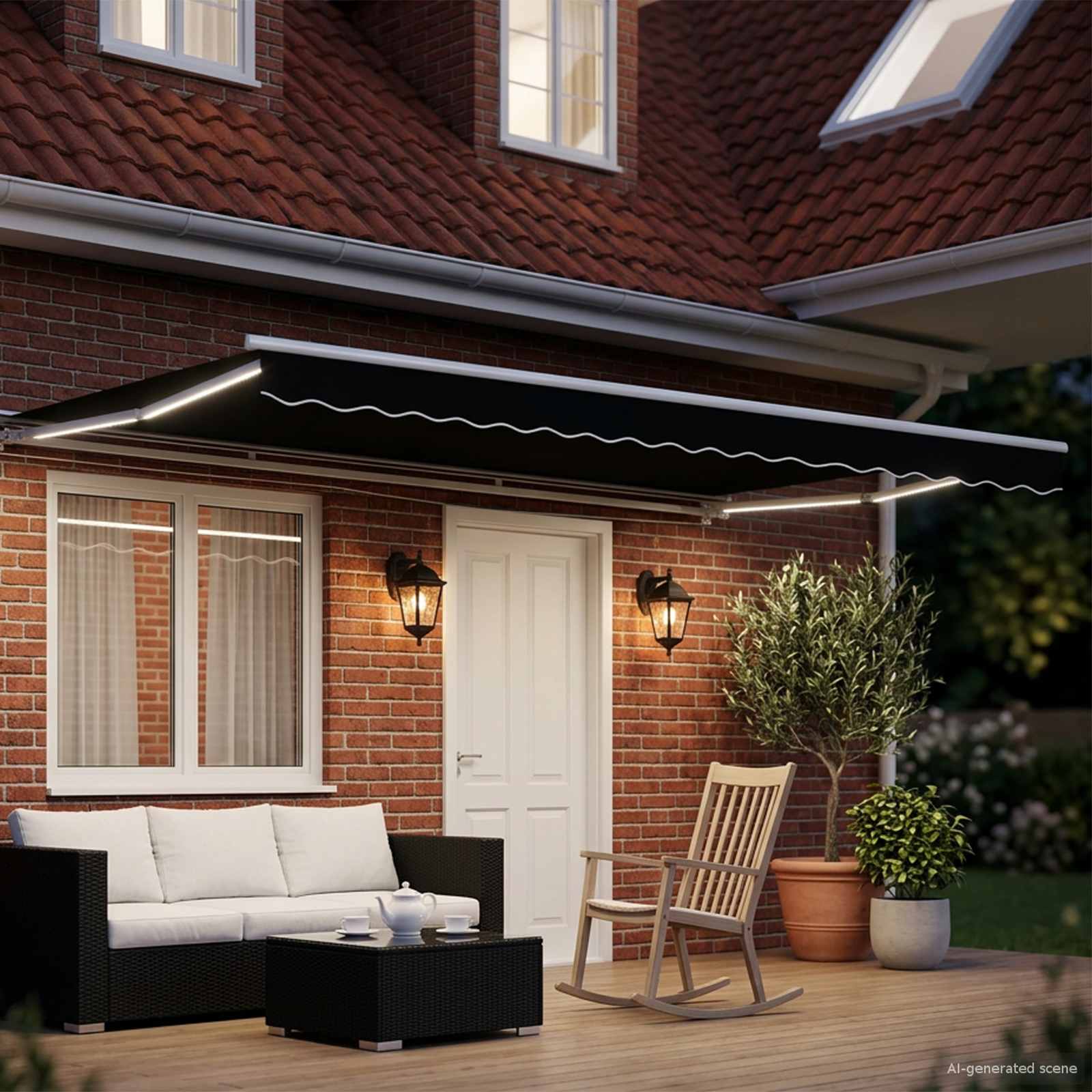 Cornice per Tenda Manuale con LED Nero e Bianco 4 × 3 m