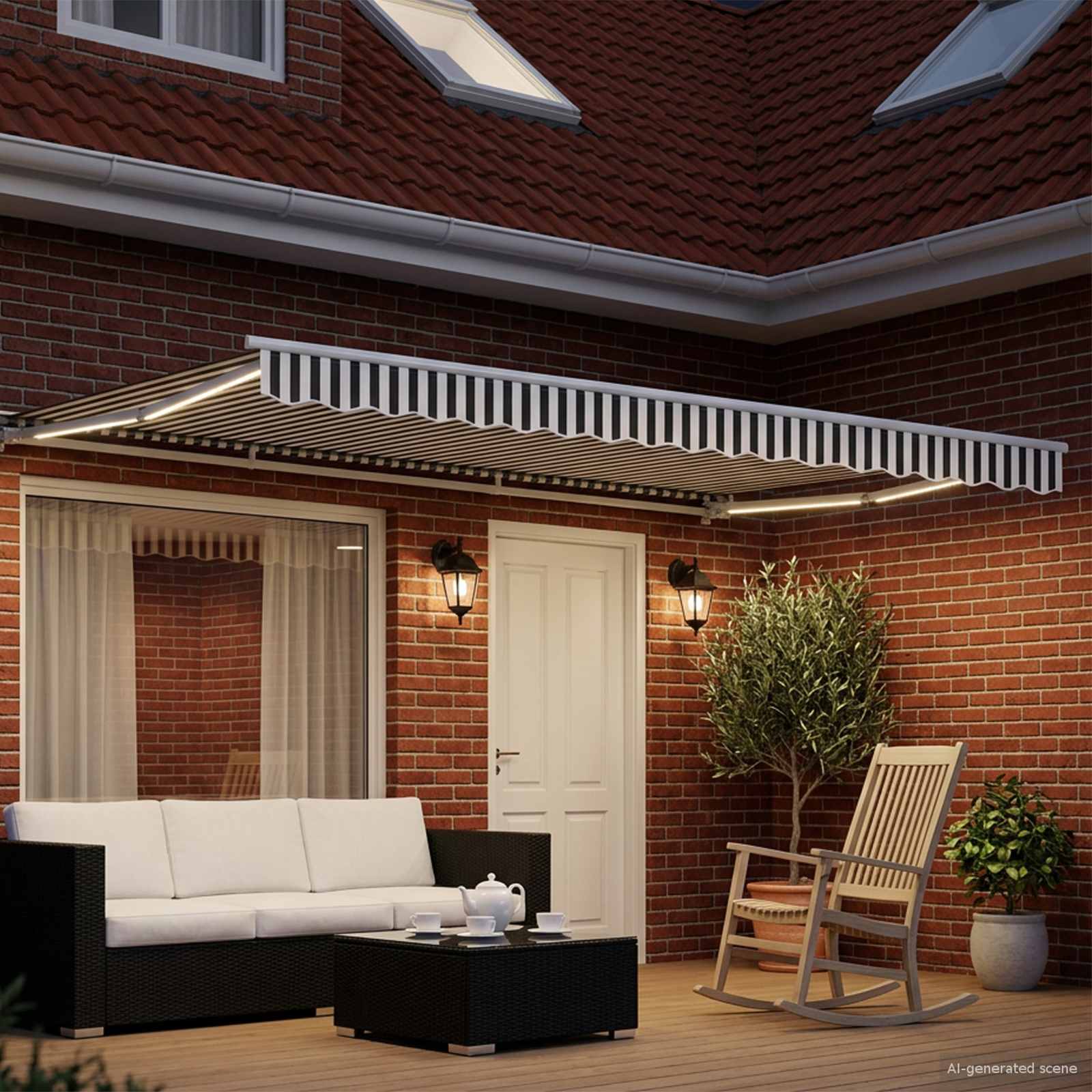 Cornice per Tenda Manuale con LED Antracite e Bianco 4 × 3,5 m
