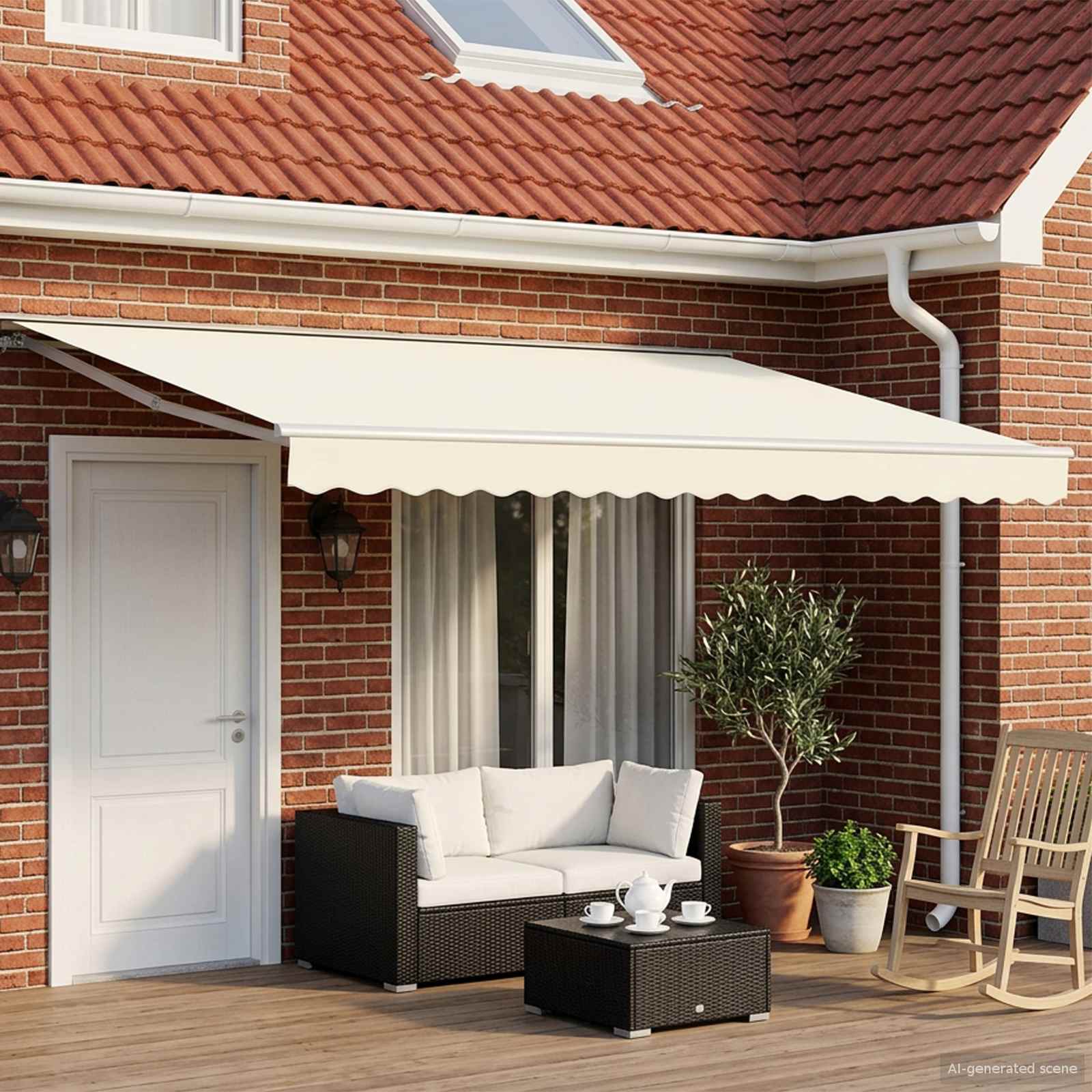 Cornice per Tenda Manuale con LED Crema e Bianco 5 × 3,5 m
