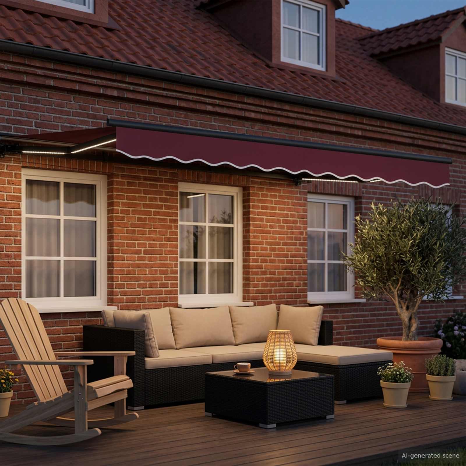 Cornice per Tenda Manuale con LED Borgogna e Antracite 3 x 2 m