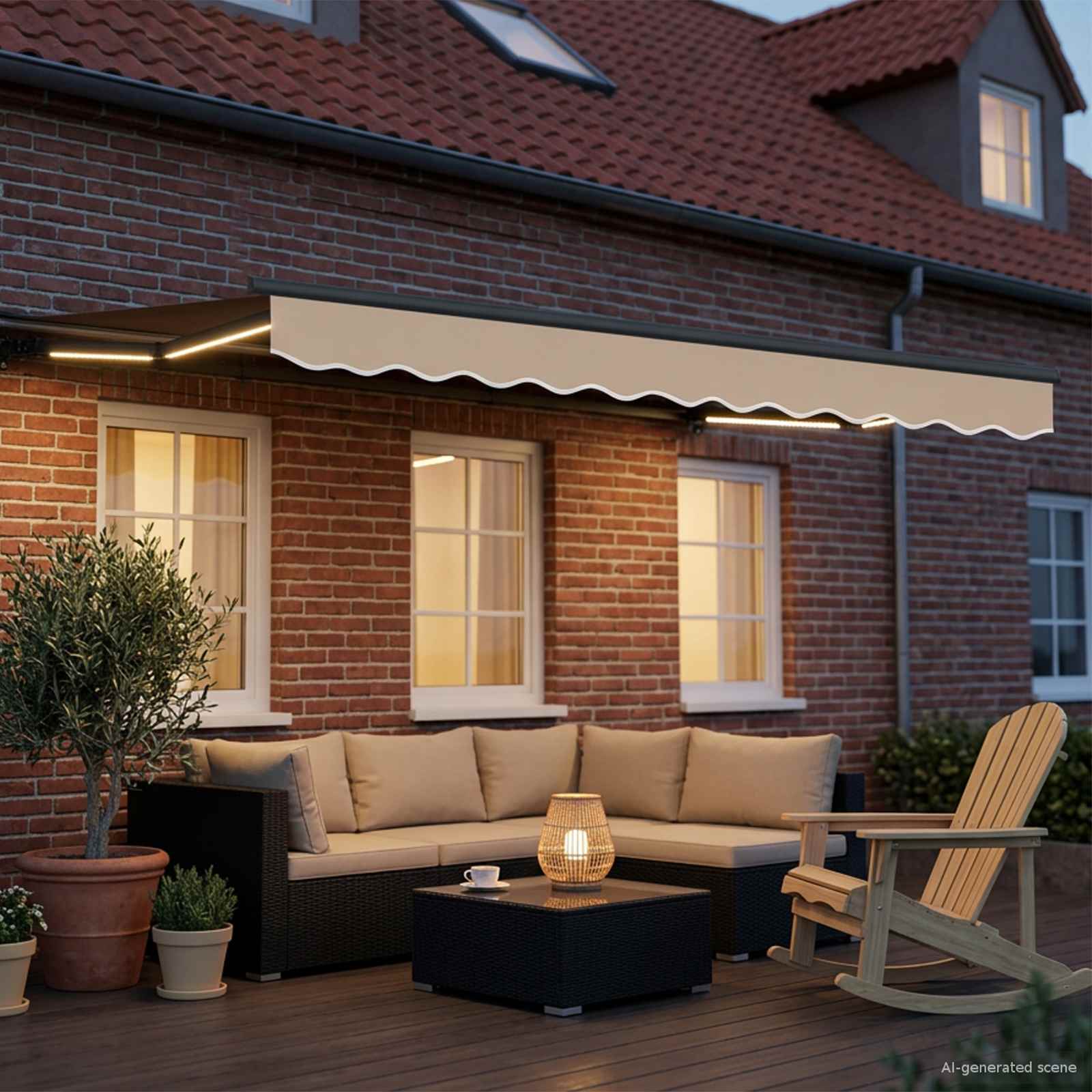 Cornice per Tenda Manuale con LED Beige e Antracite 3 x 2,5 m