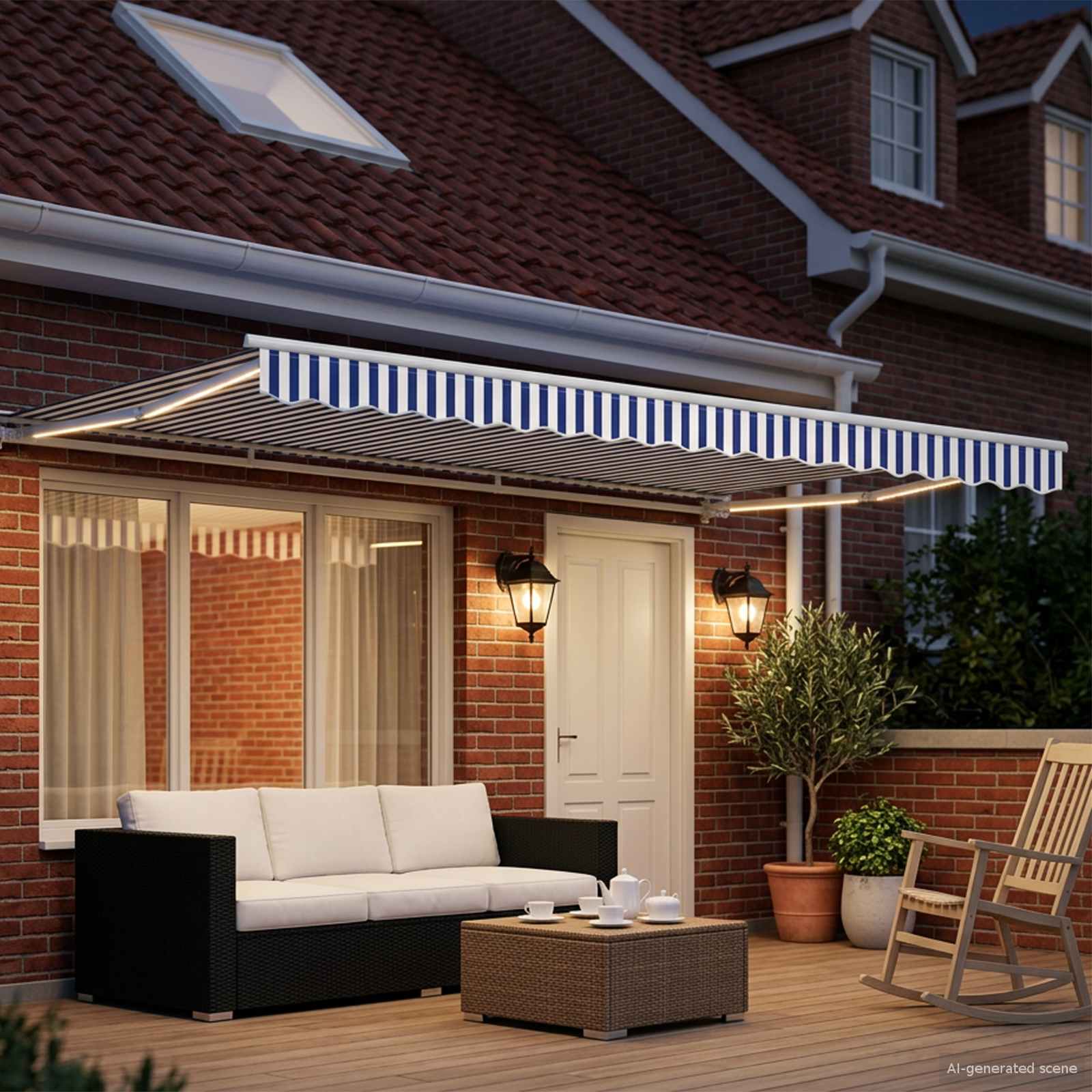Tettuccio Elettrico Retrattile Blu e Bianco 4 x 2 m