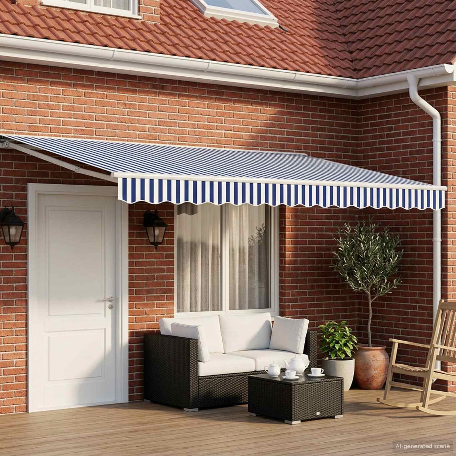 Tettuccio Elettrico Retrattile Blu e Bianco 4,5 × 3 m